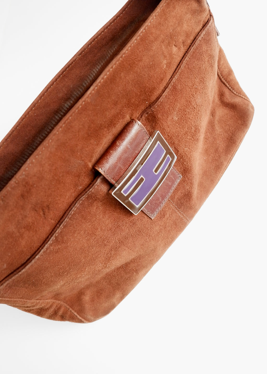 Sac porté épaule Fendi en daim et cuir marron, d'occasion, authentique