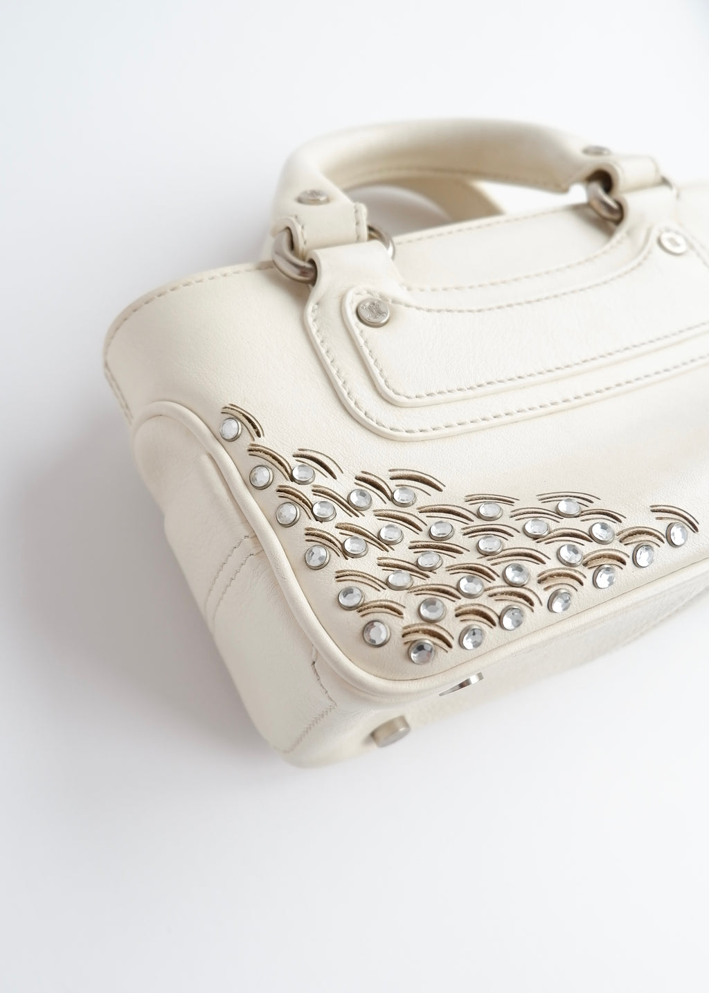 Authentic Preowned Celine White Leather/ Gem Stone Mini Boogie Bag
