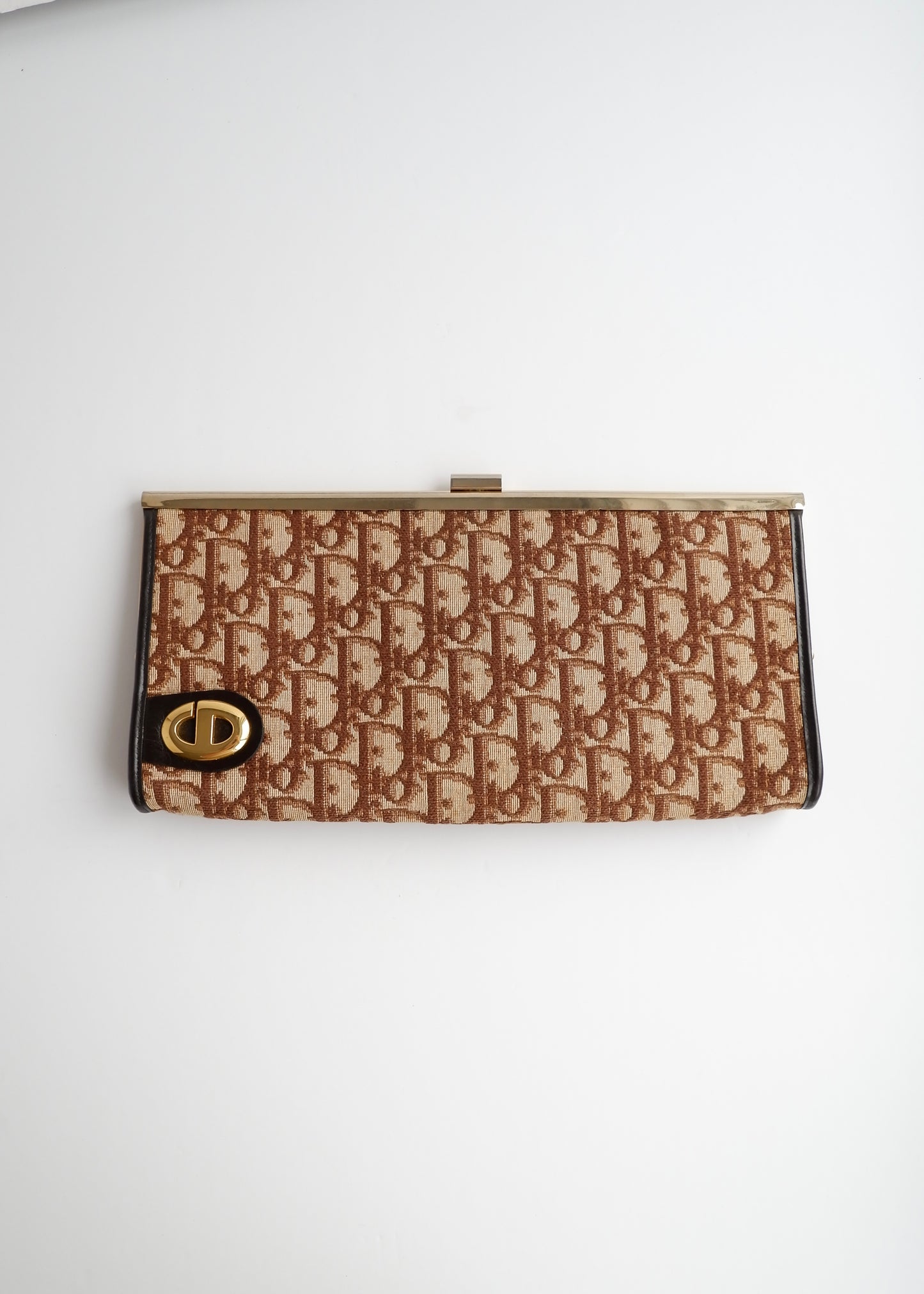 Authentic Preowned Vintage Dior Brown Canvas Trotter Print Clutch