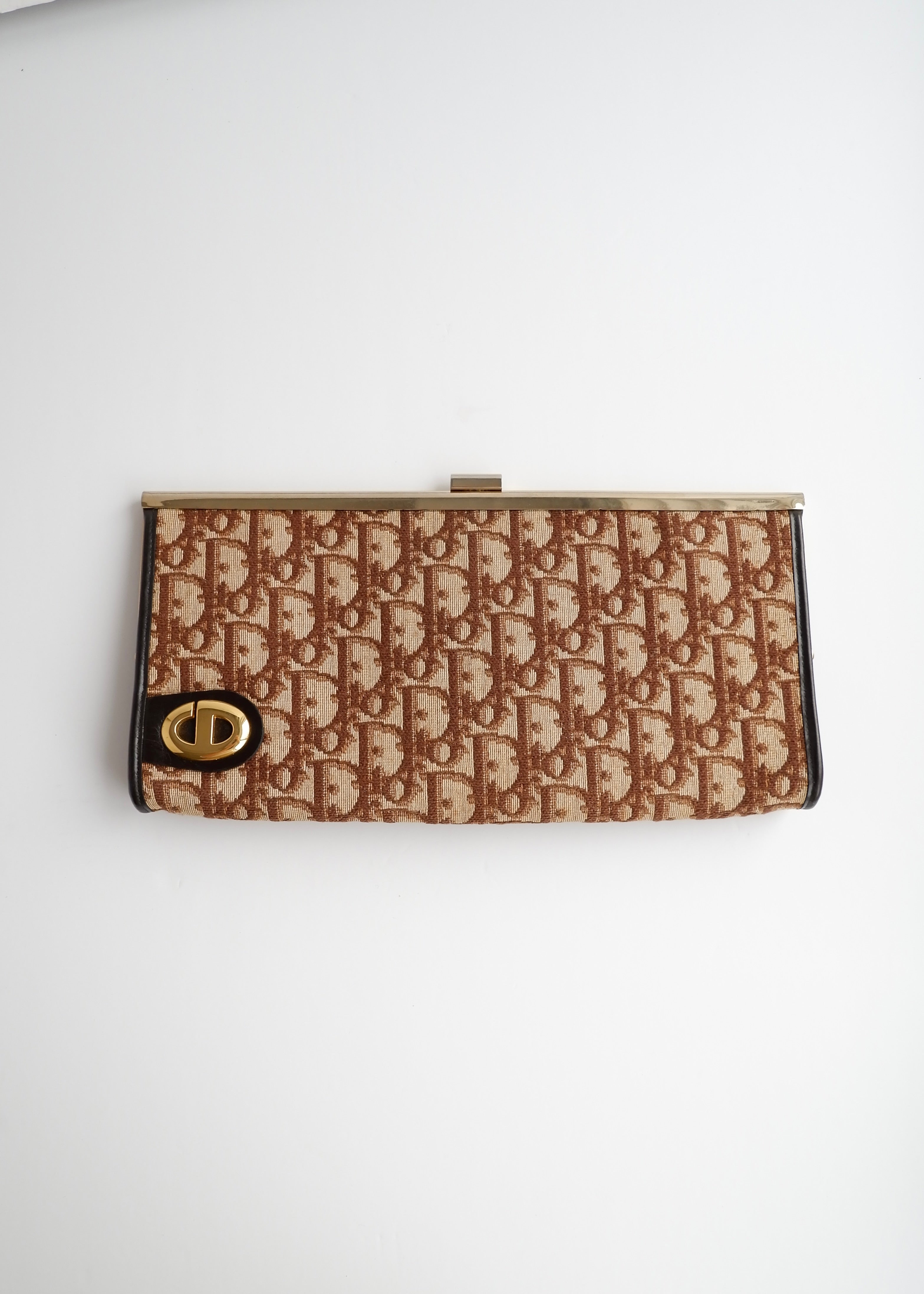 Authentic Preowned Vintage Dior Brown Canvas Trotter Print Clutch