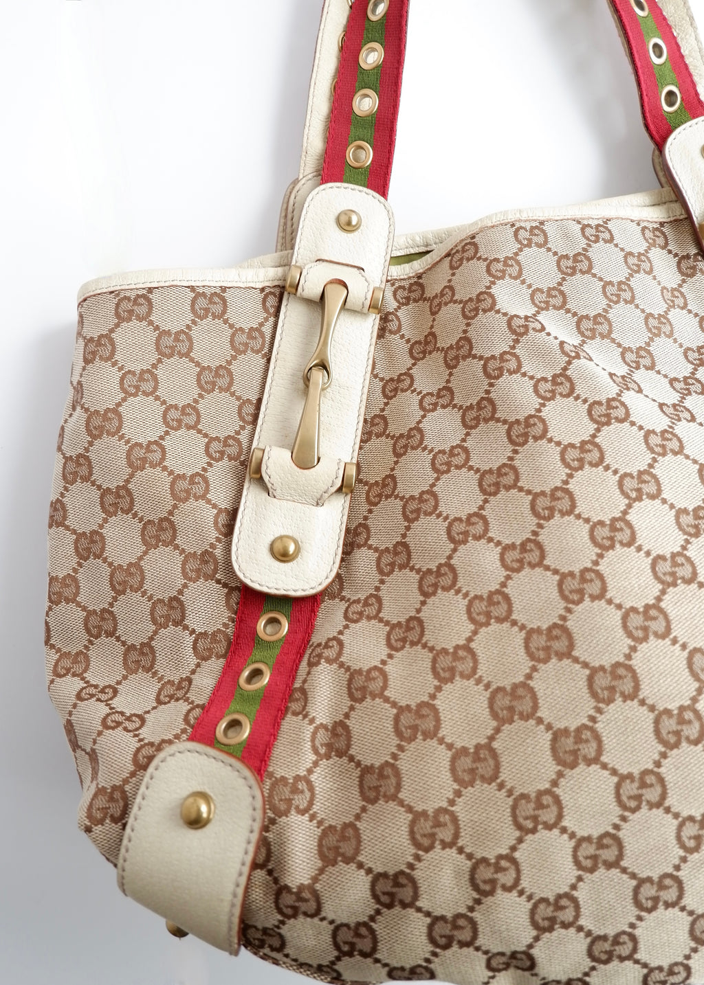 Authentic Preowned Gucci White GG Canvas Sherry Line Hobo Shoulder Bag
