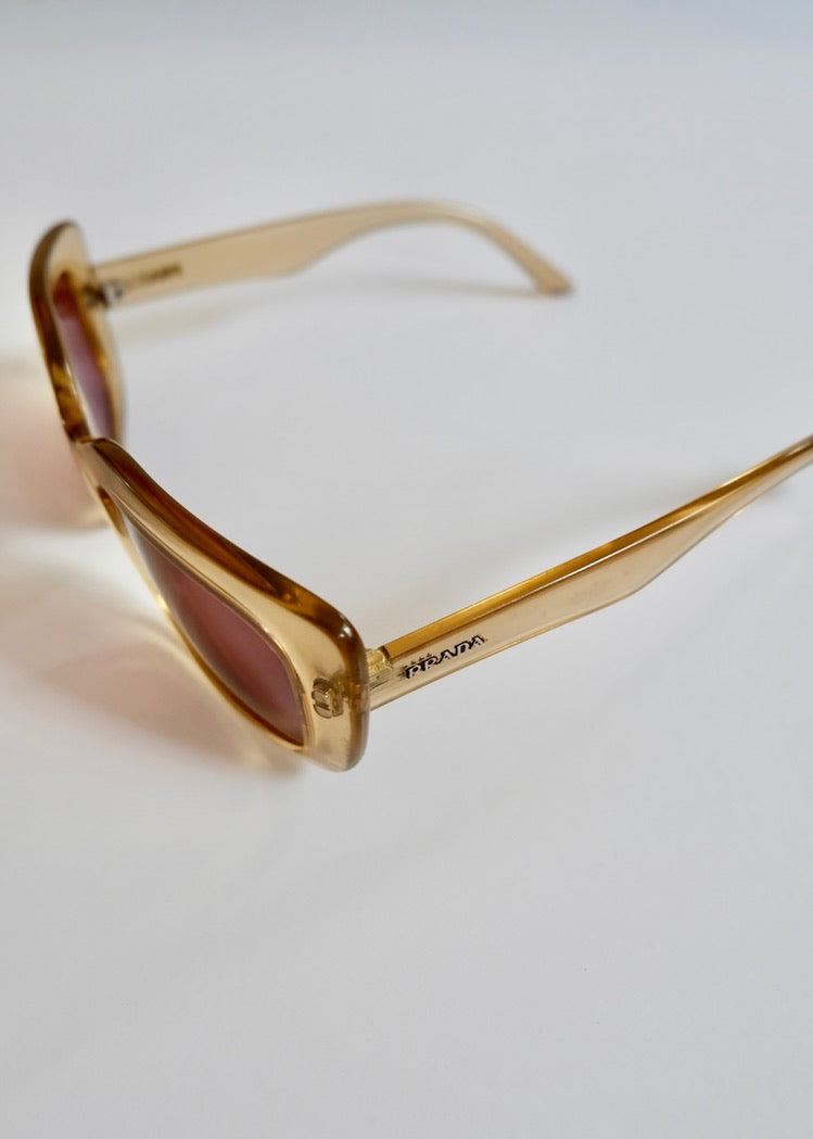 Authentiques lunettes de soleil à monture carrée marron Prada d'occasion