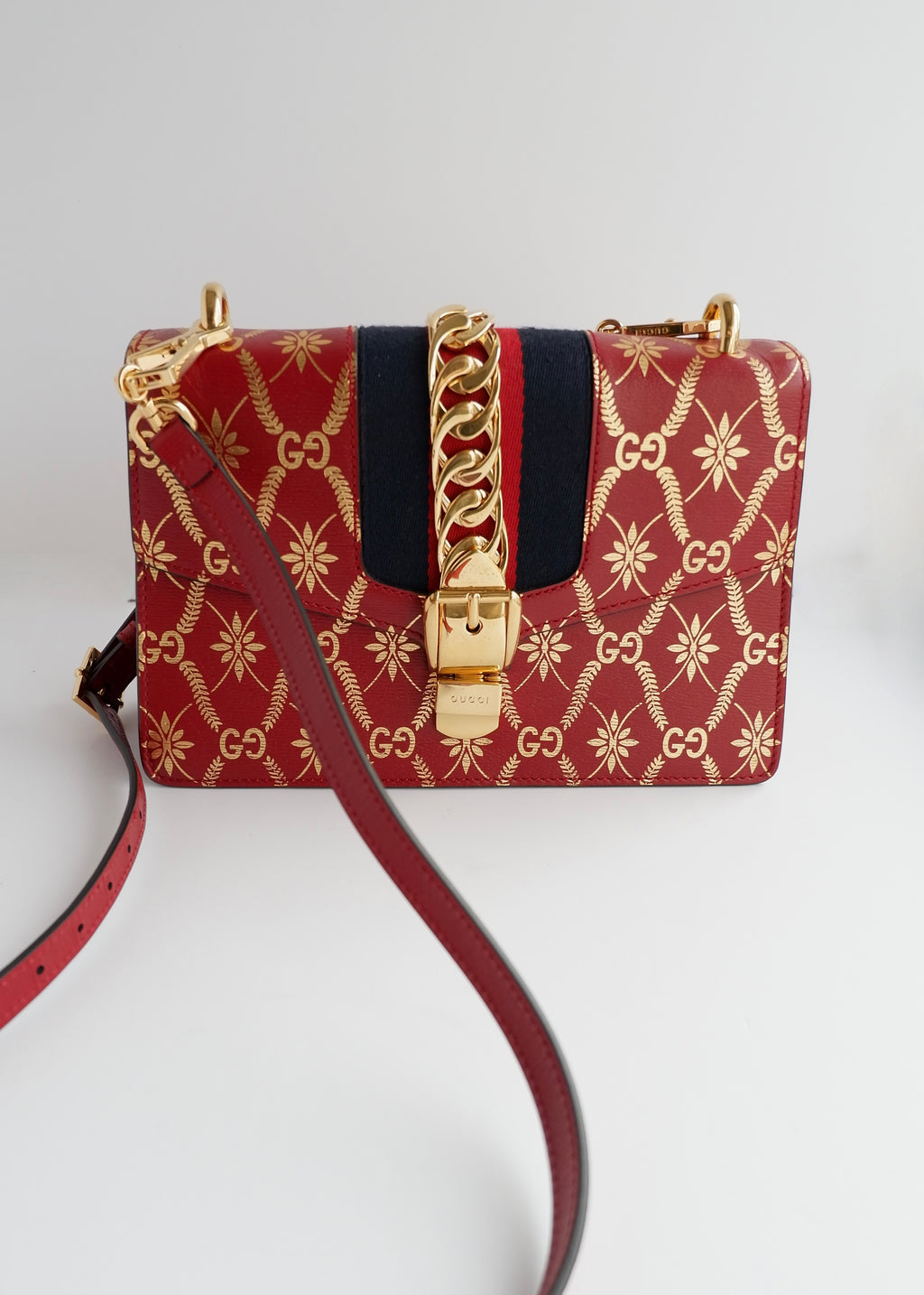 Authentic Preowned Gucci Red/Gold Leather Sylvie Bag
