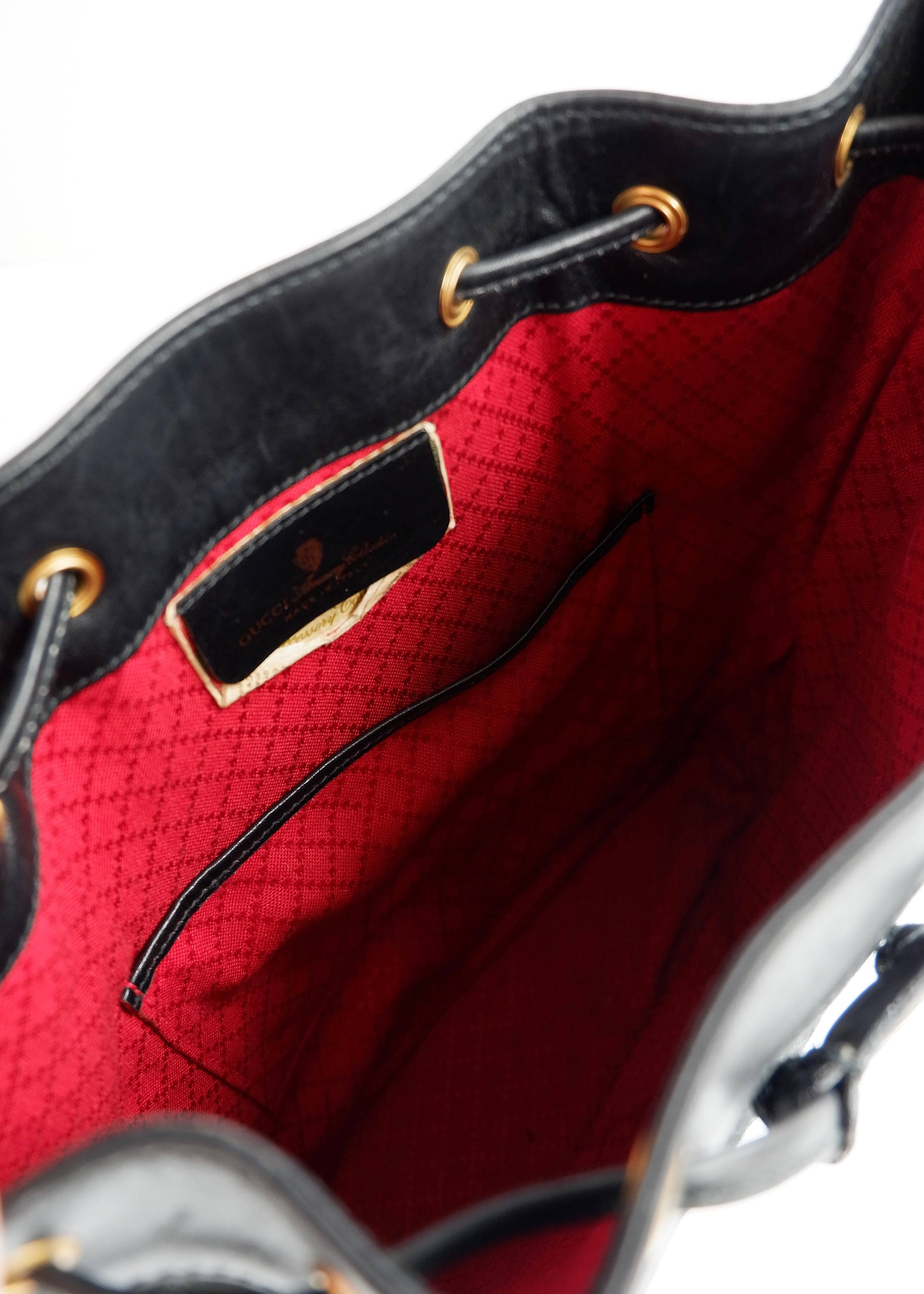 Preowned Gucci Black GG Canvas Drawstring Crossbody Bag