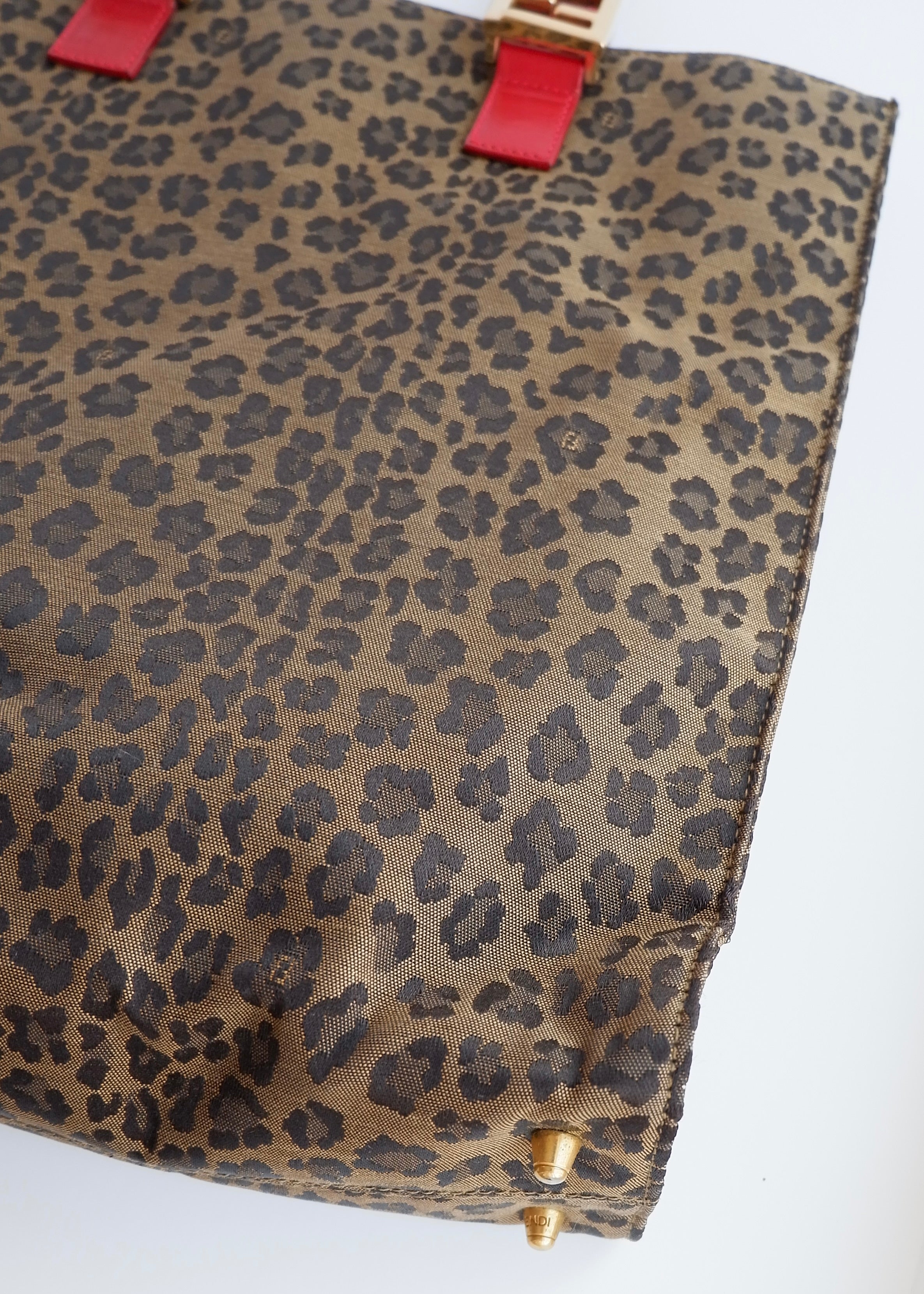 Authentic Preowned Vintage Fendi Animal Print Canvas/Leather Top Handle Tote