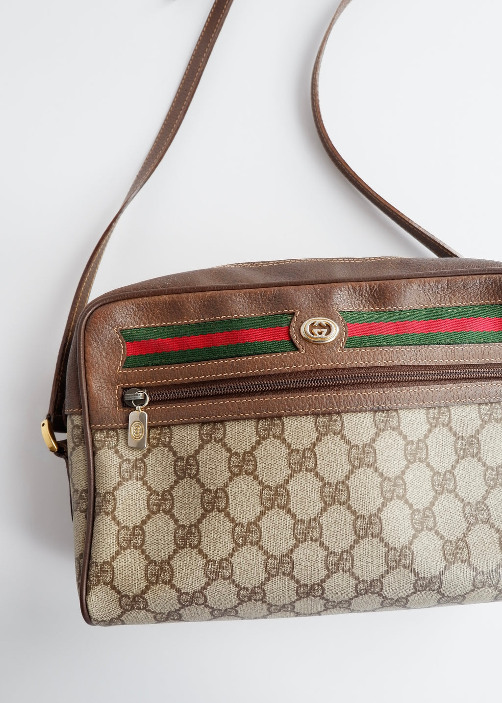Authentic Preowned Vintage Gucci Brown GG Coated Canvas Crossbody Bag