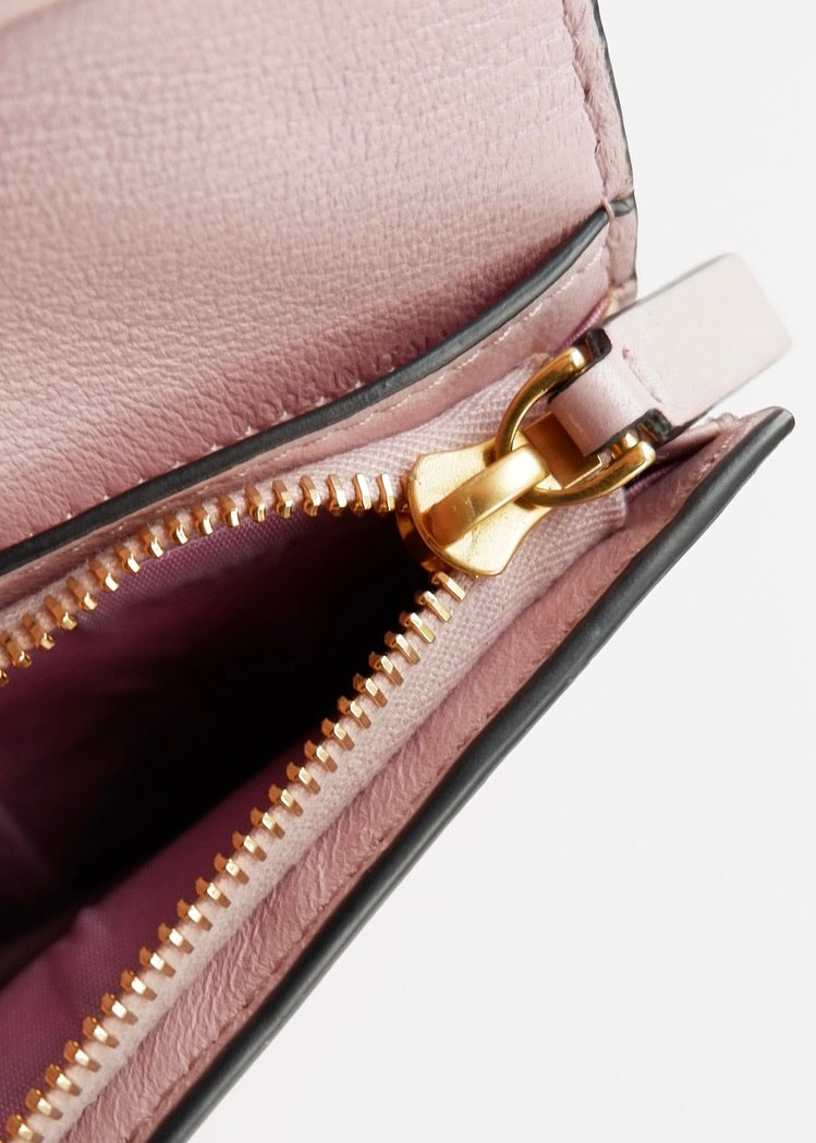 Authentic Preowned Valentino Light Pink Leather Small Nappa Roman Stud Bi-Fold Wallet