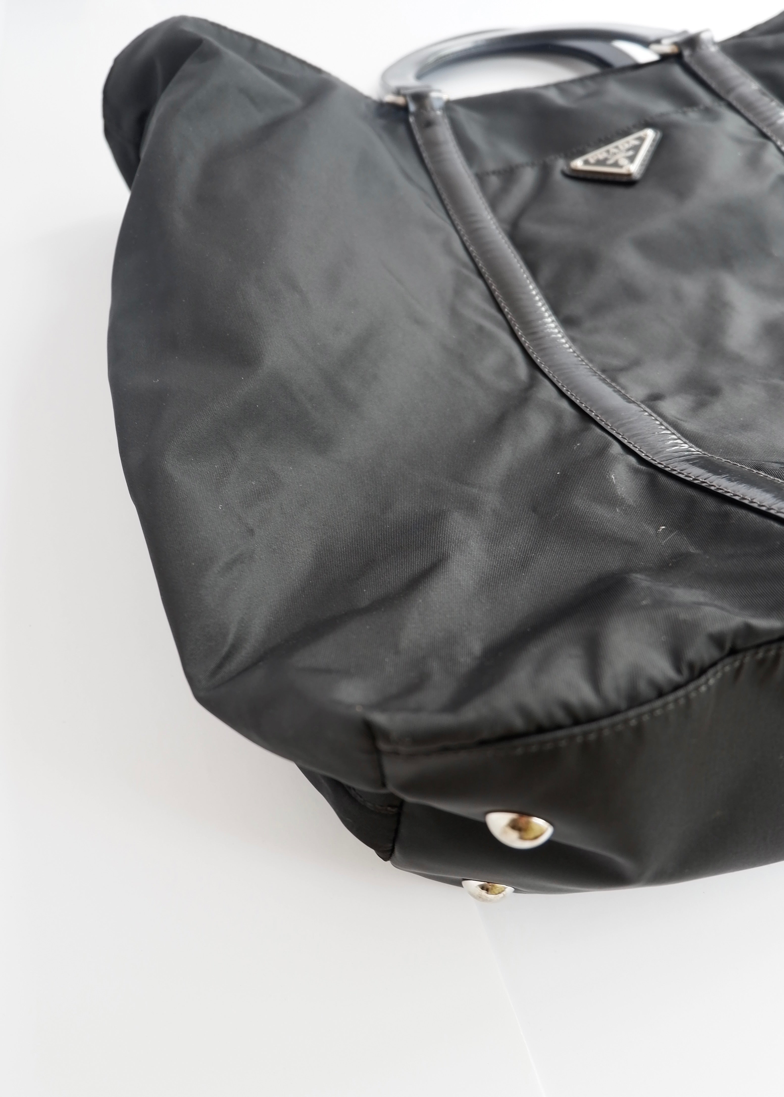 Preowned Prada Black Nylon/Leather Two Way Messenger Tote