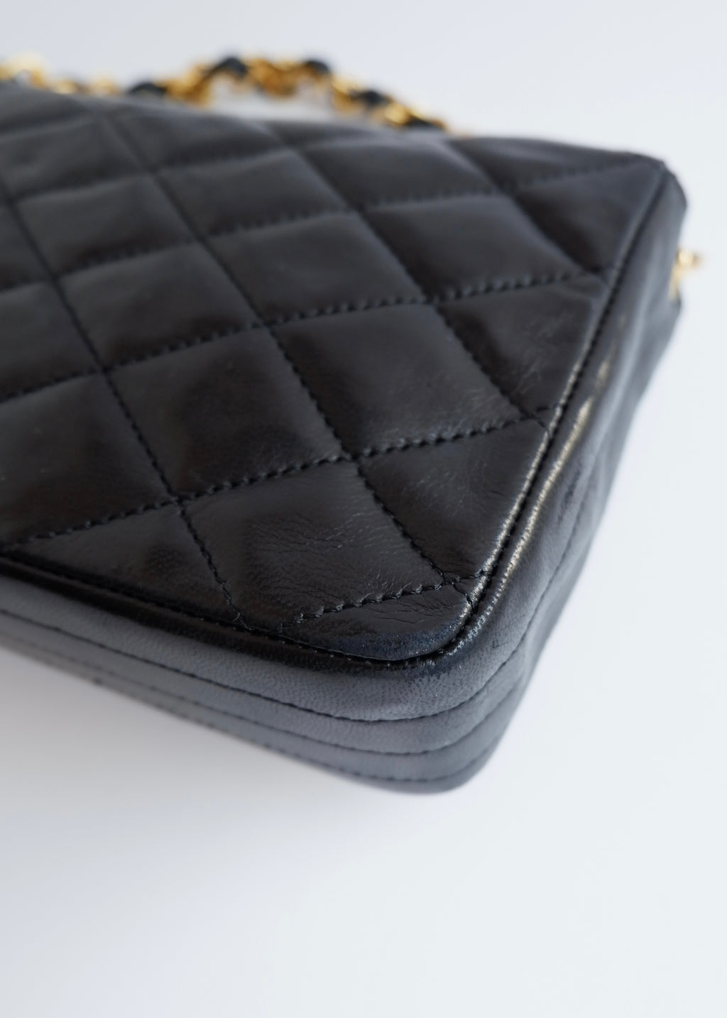 Authentic Preowned Vintage Chanel Black Lambskin Quilted Single Flap Crystal CC Logo Bag GHW