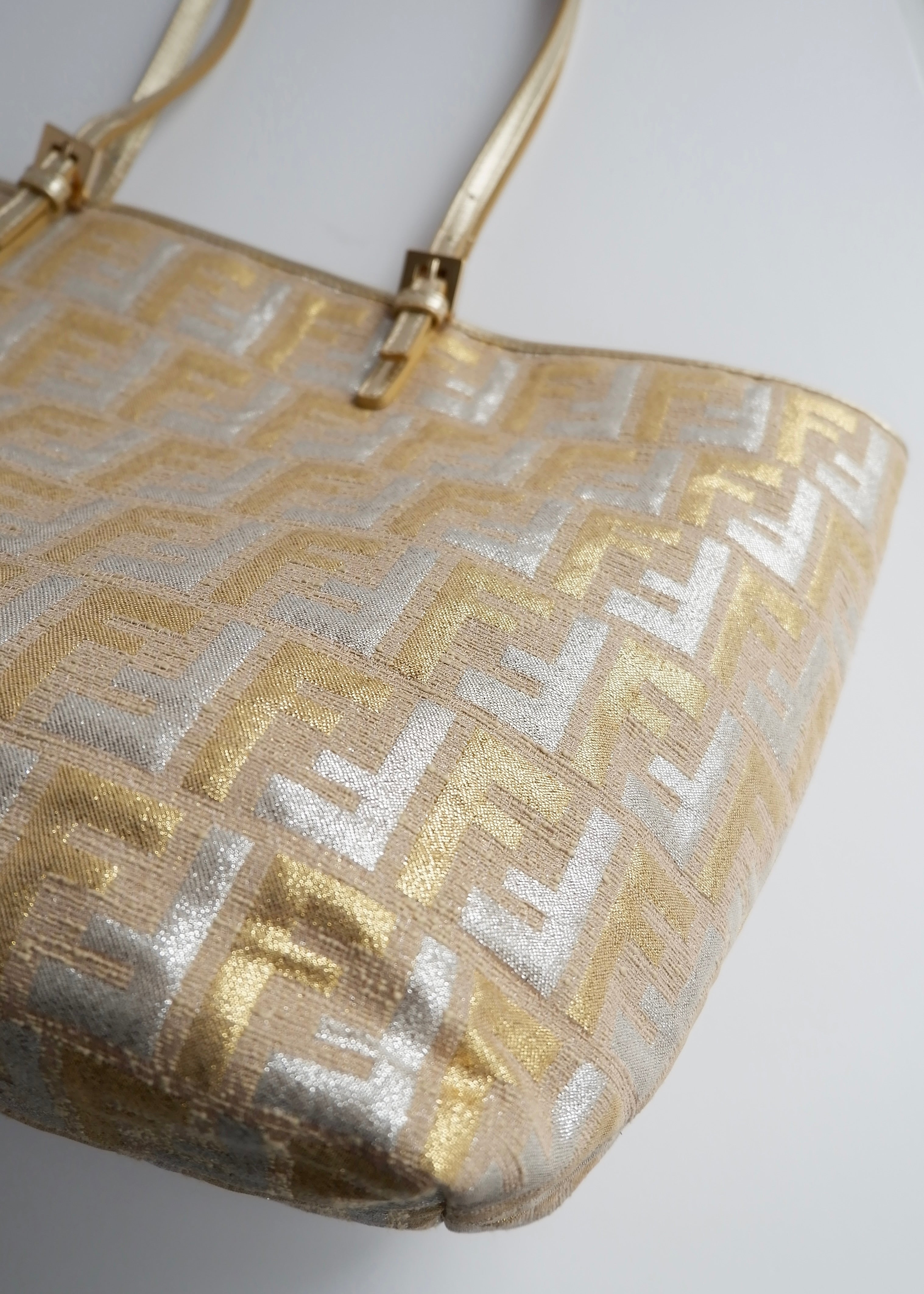 Authentic Preowned Fendi Gold/ Silver Canvas Zucca Tote Bag