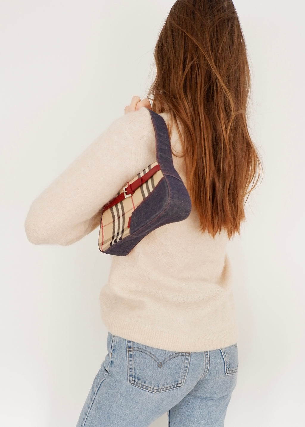 Sac porté épaule Burberry Novacheck/Denim vintage authentique d'occasion