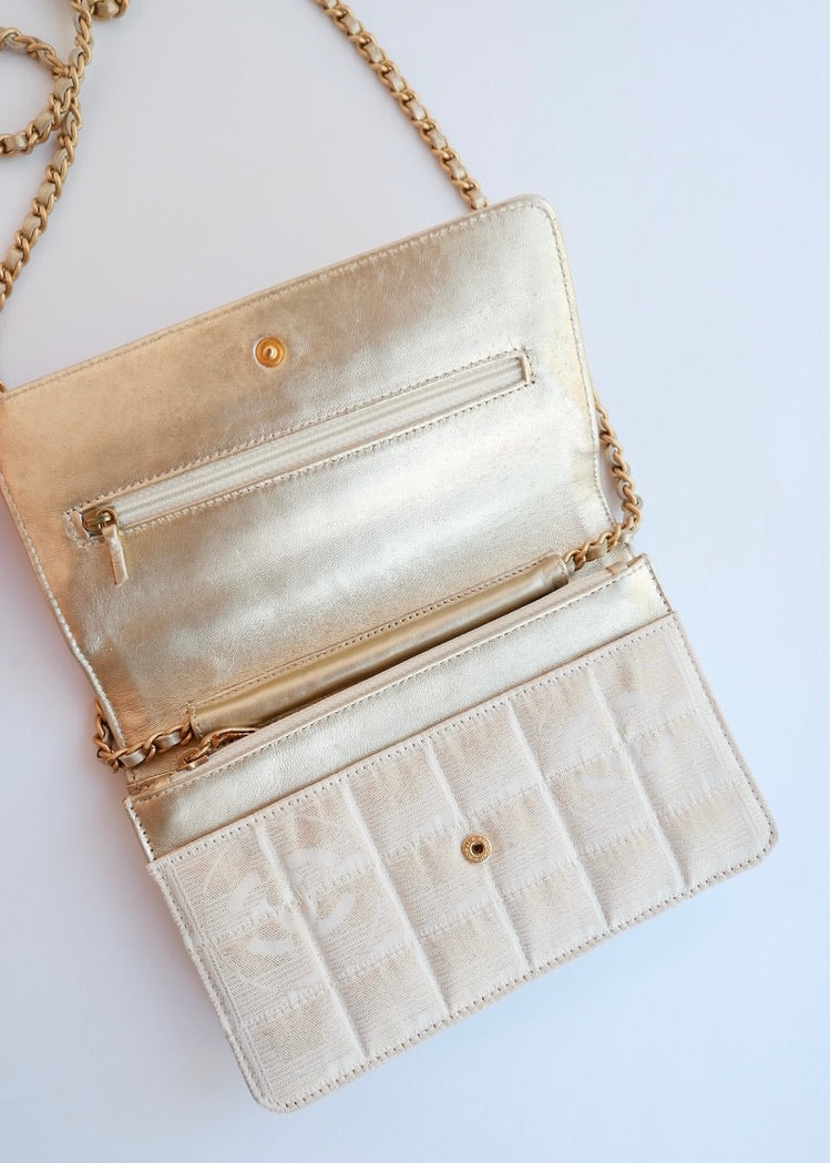 Authentic Preowned Chanel Gold Canvas New Travel Line WOC Bag