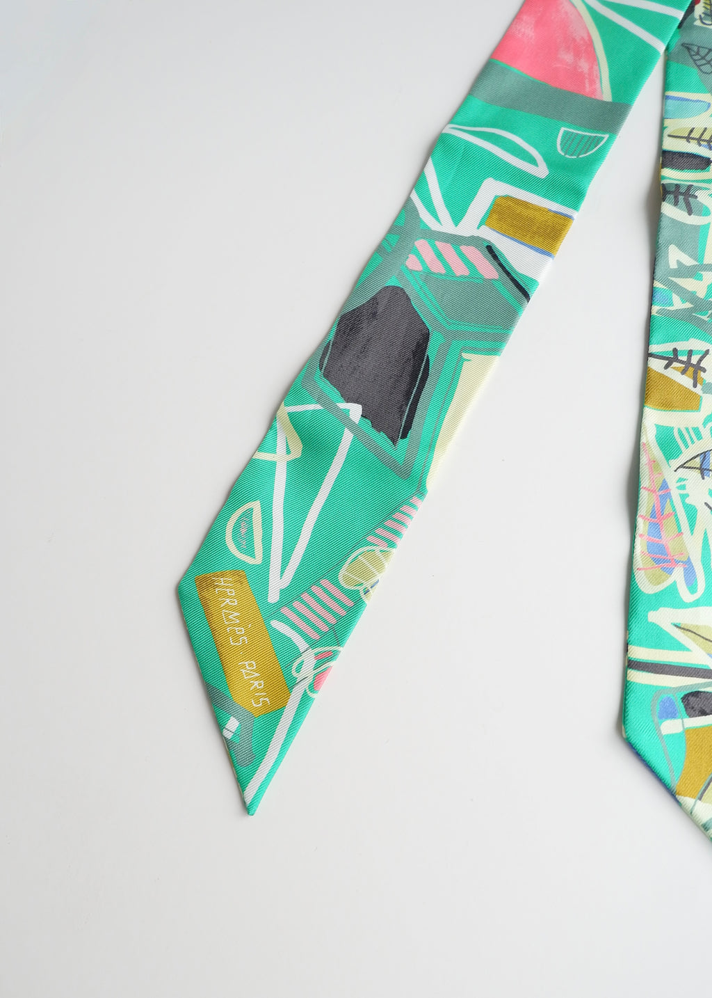 Authentic Preowned Hermes Green Mixed Print Twilly