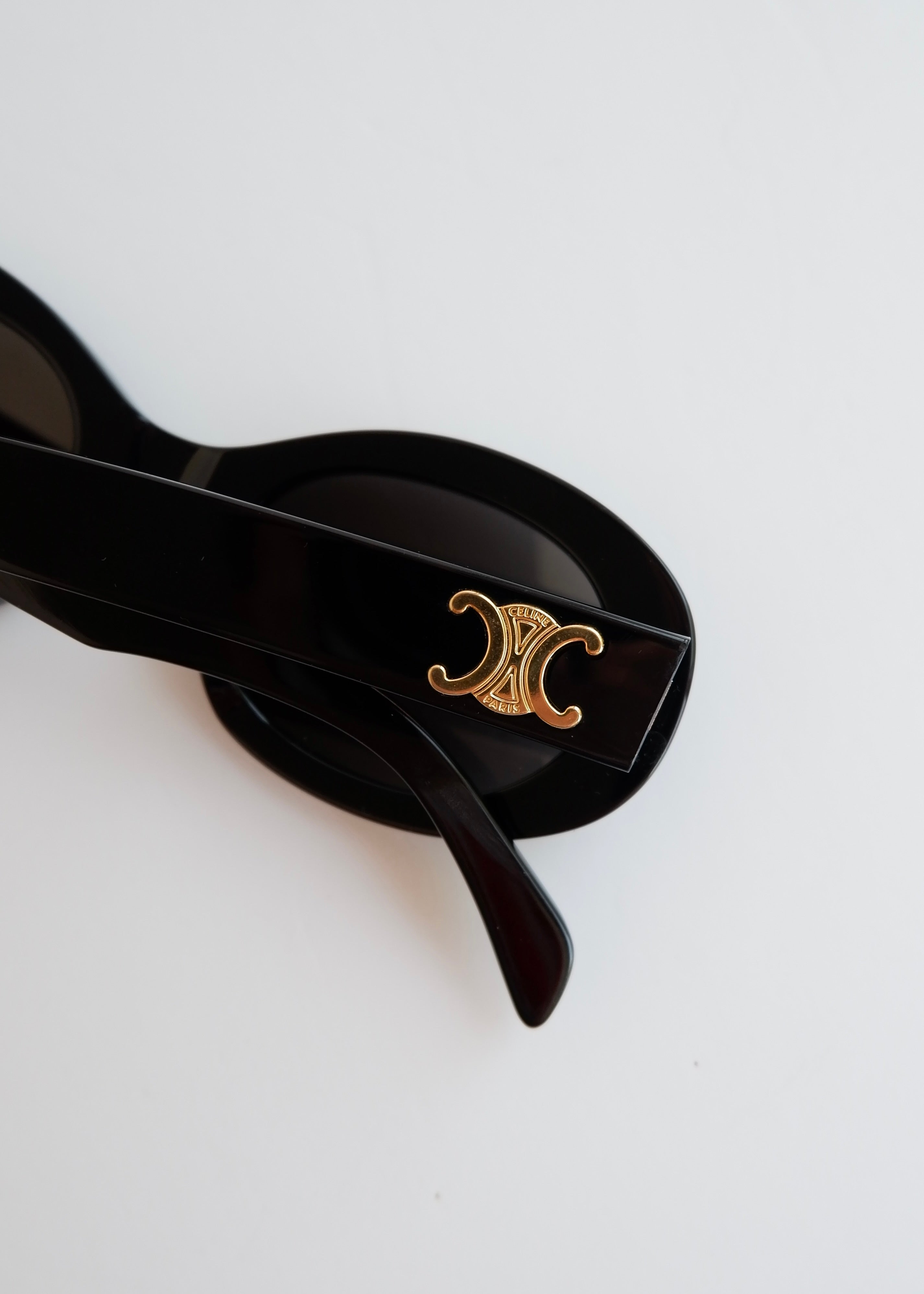 Preowned Celine Black Round Frame Triomphe Sunglasses