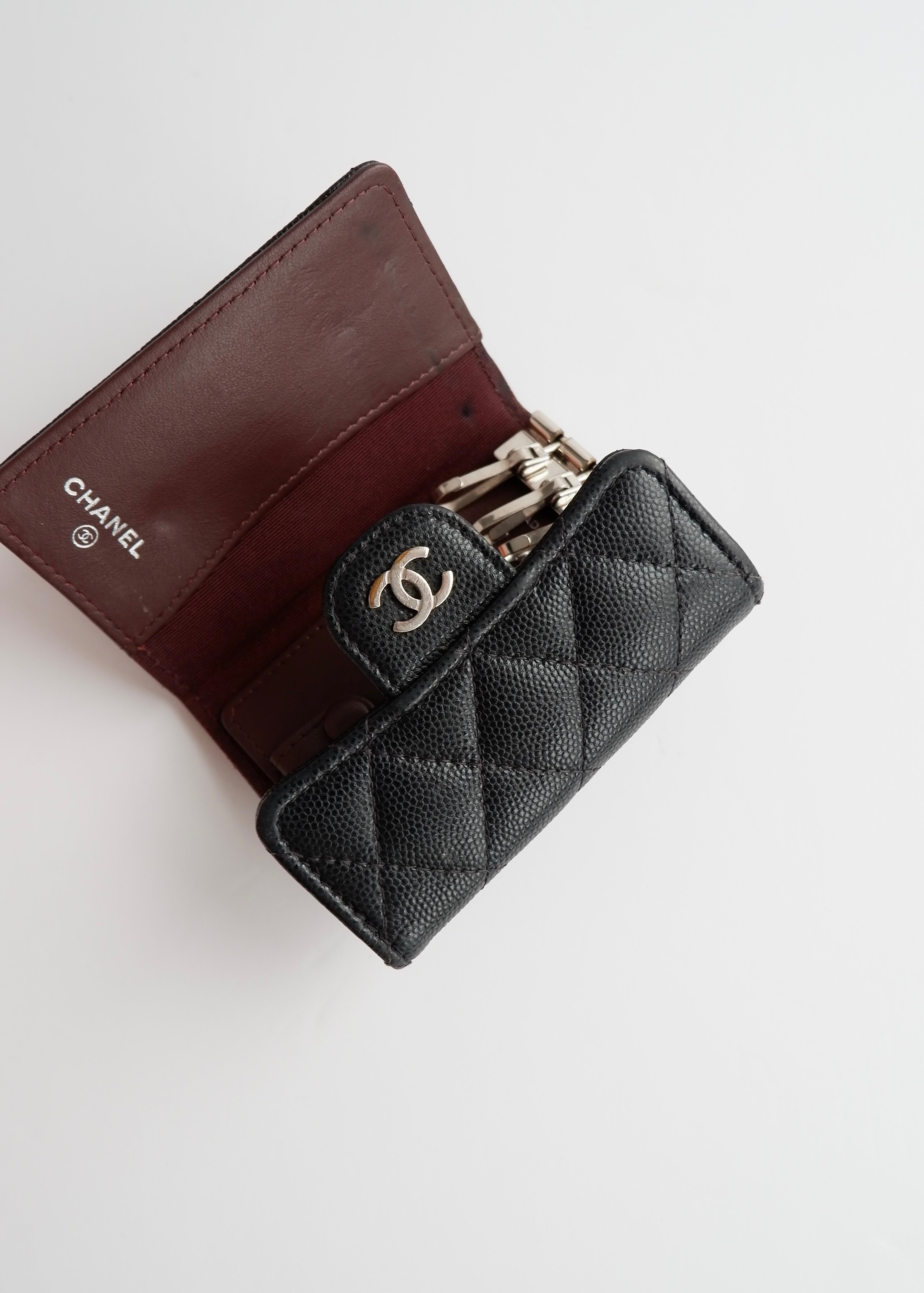 Authentic Preowned Chanel Black Caviar Leather Key Case/ Card Holder