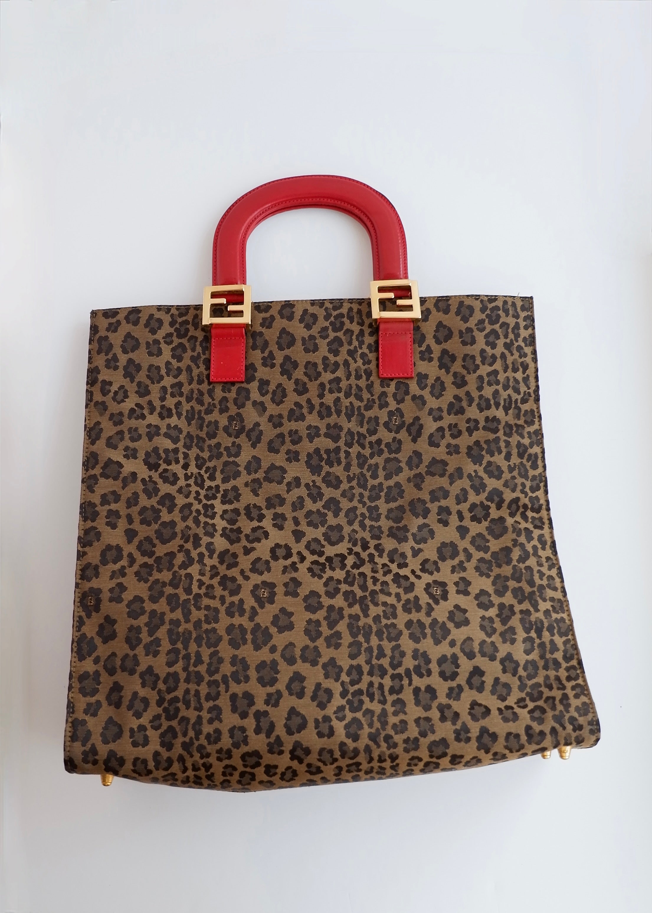 Authentique sac cabas Fendi vintage d'occasion en toile/cuir imprimé animal avec poignée supérieure