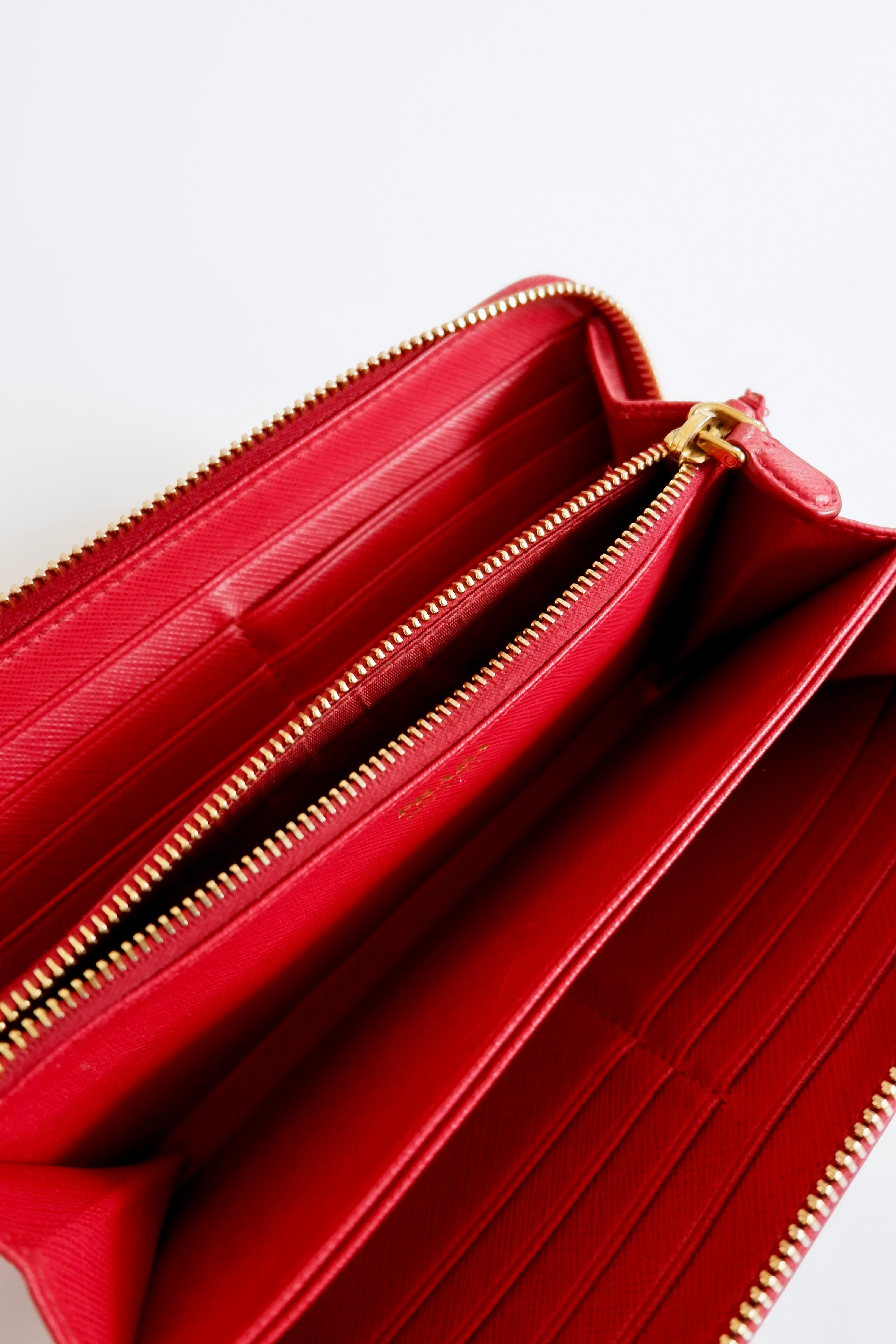 Authentic Preowned Prada Red Saffiano Leather Zip Around Wallet
