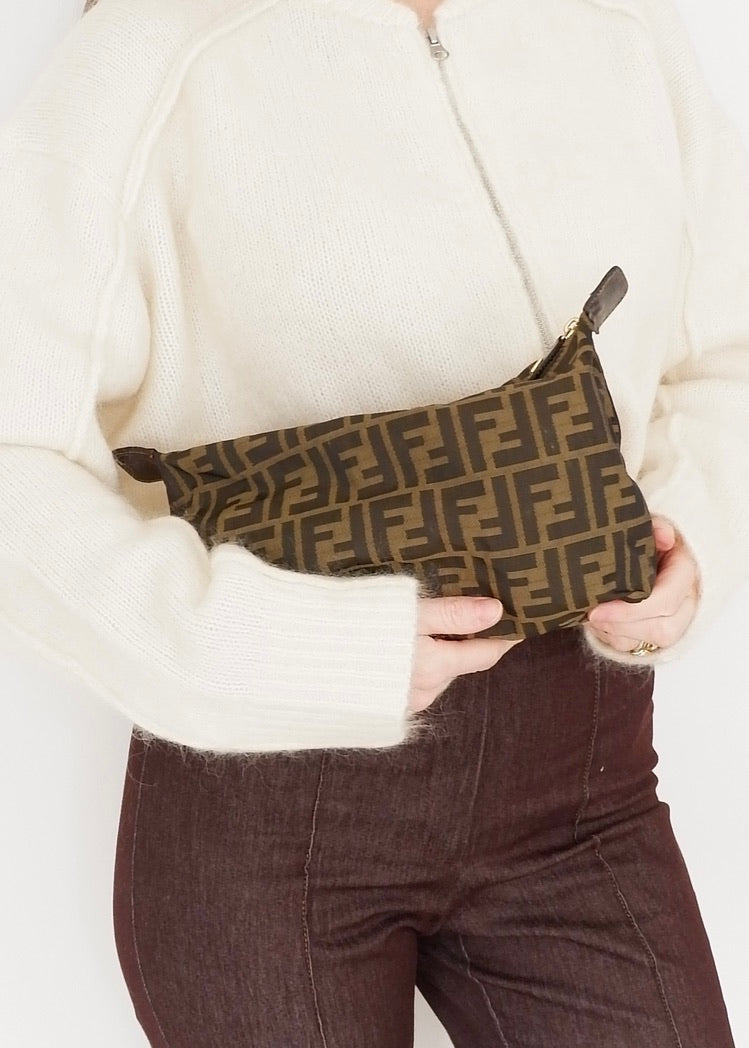 Authentic Preowned Vintage Fendi Brown Zucca Pouch