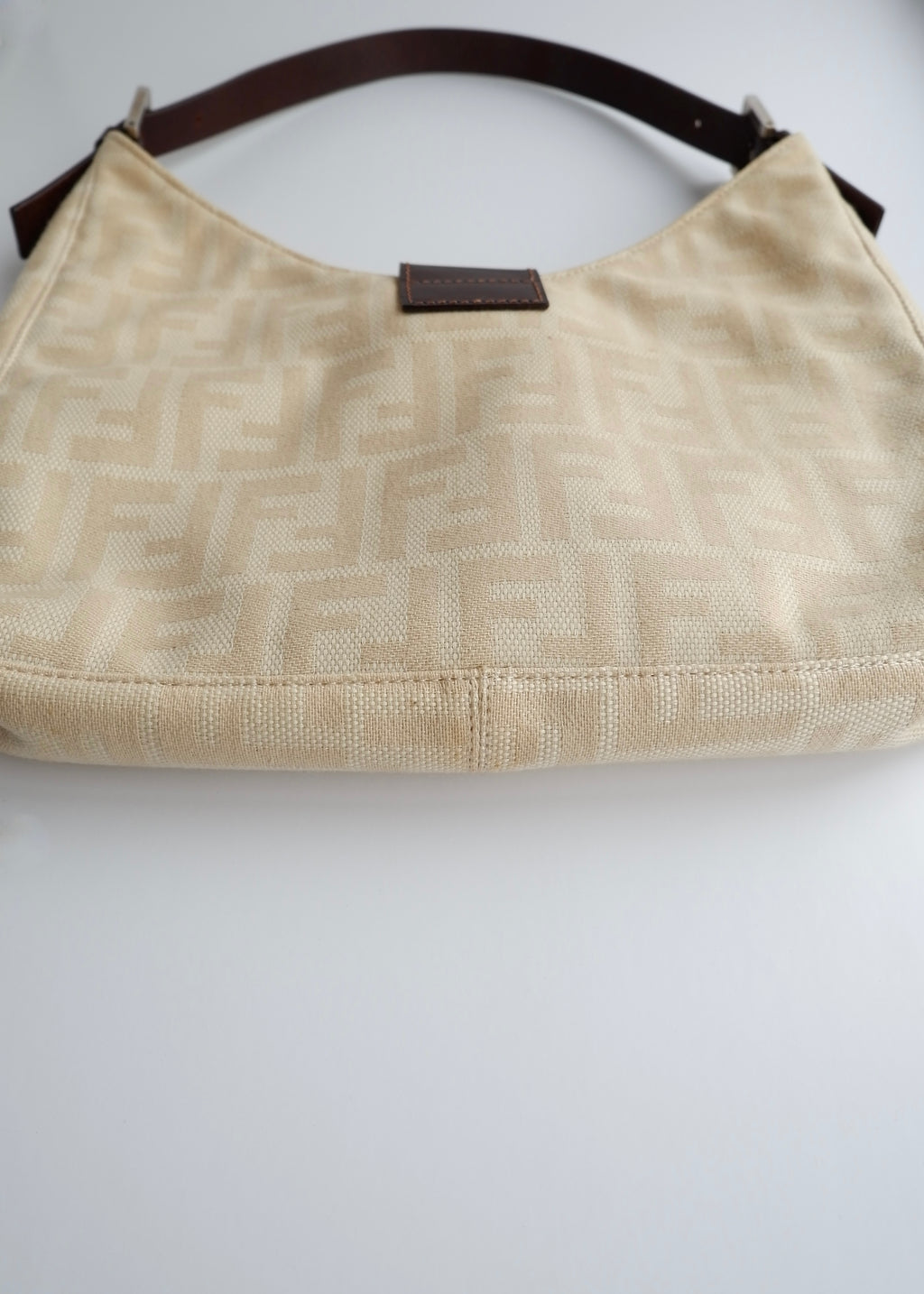 Authentic Preowned Vintage Fendi Ivory Canvas Zucca Shoulder Bag