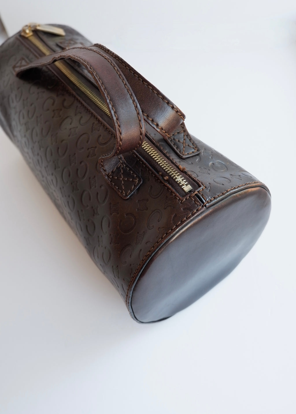 Preowned Vintage Celine Brown Leather Top Handle Cubic Bag