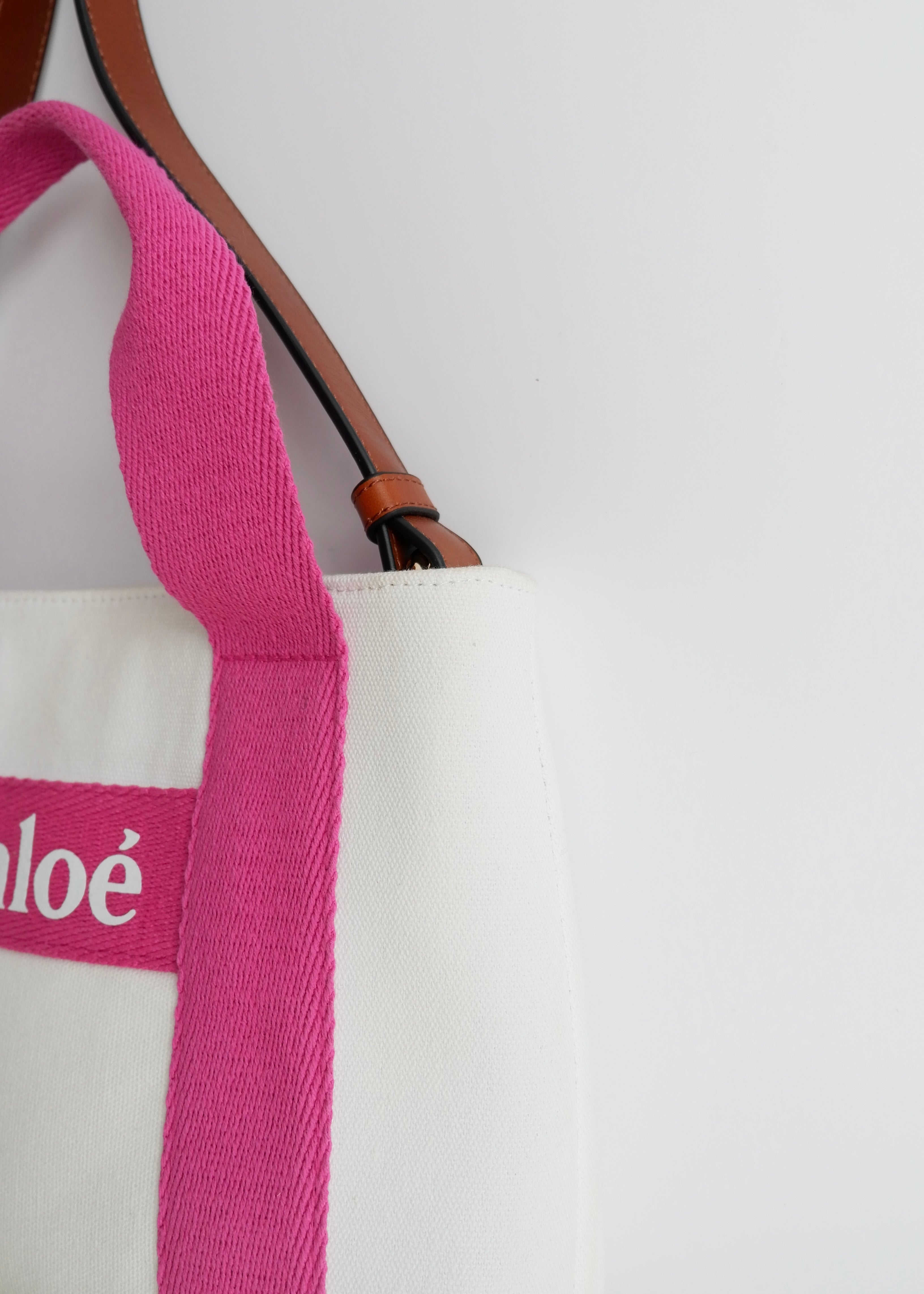 Authentic Preowned Chloe White/Pink Canvas Two Way Bag