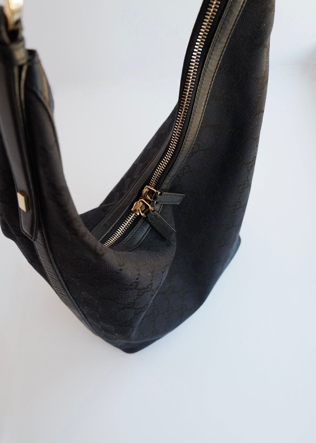 Authentic Preowned Gucci Black GG Canvas/ Leather Hobo Shoulder Bag