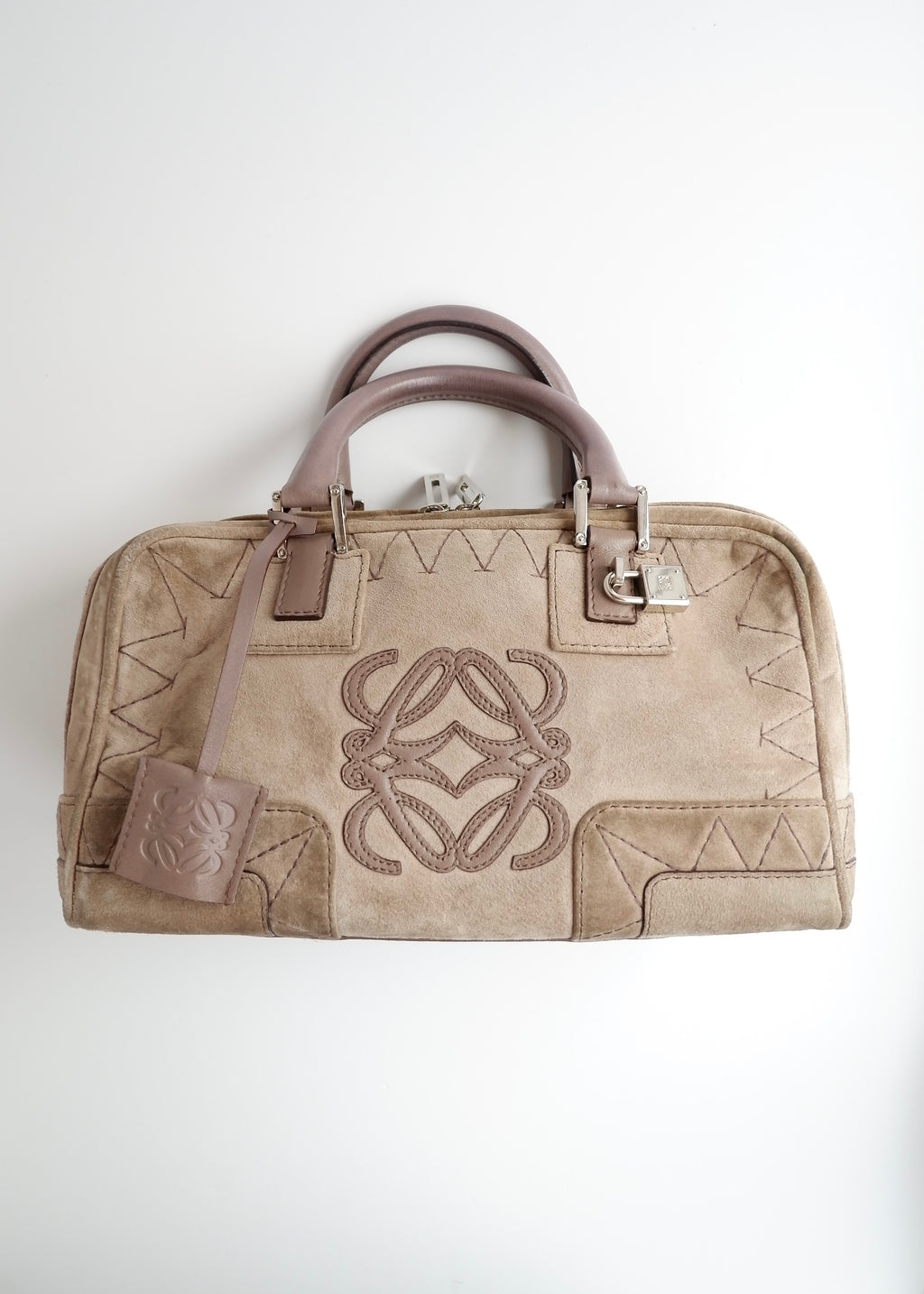 Sac à main Loewe Amazona en daim gris authentique d'occasion