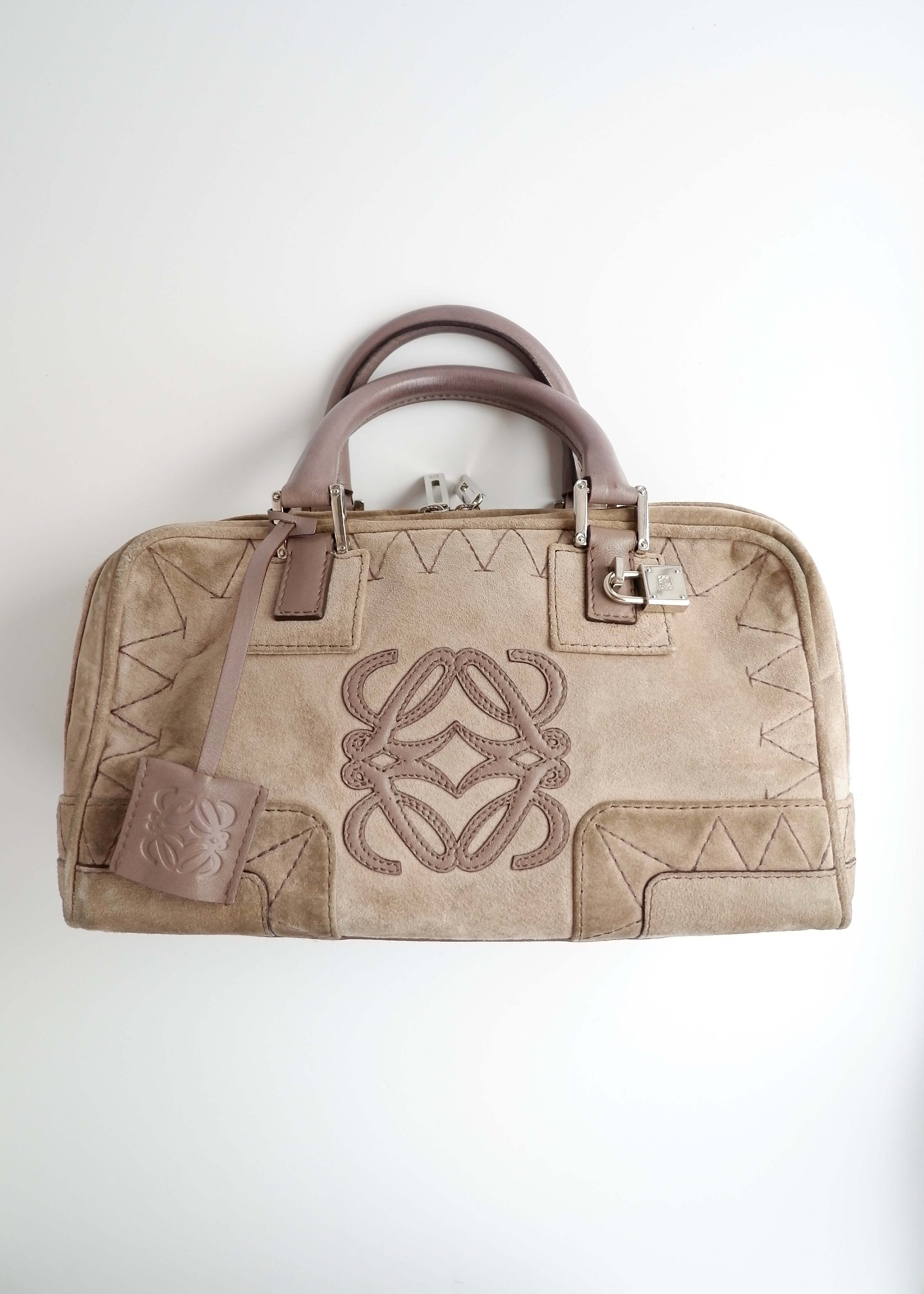 Sac à main Loewe Amazona en daim gris authentique d'occasion