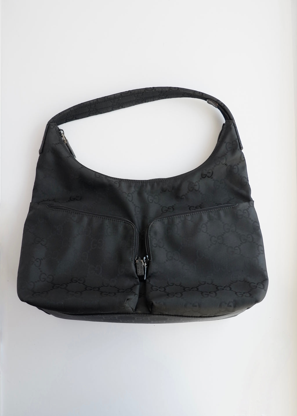 Authentic Preowned Gucci Black GG Nylon Side Pocket Shoulder Bag