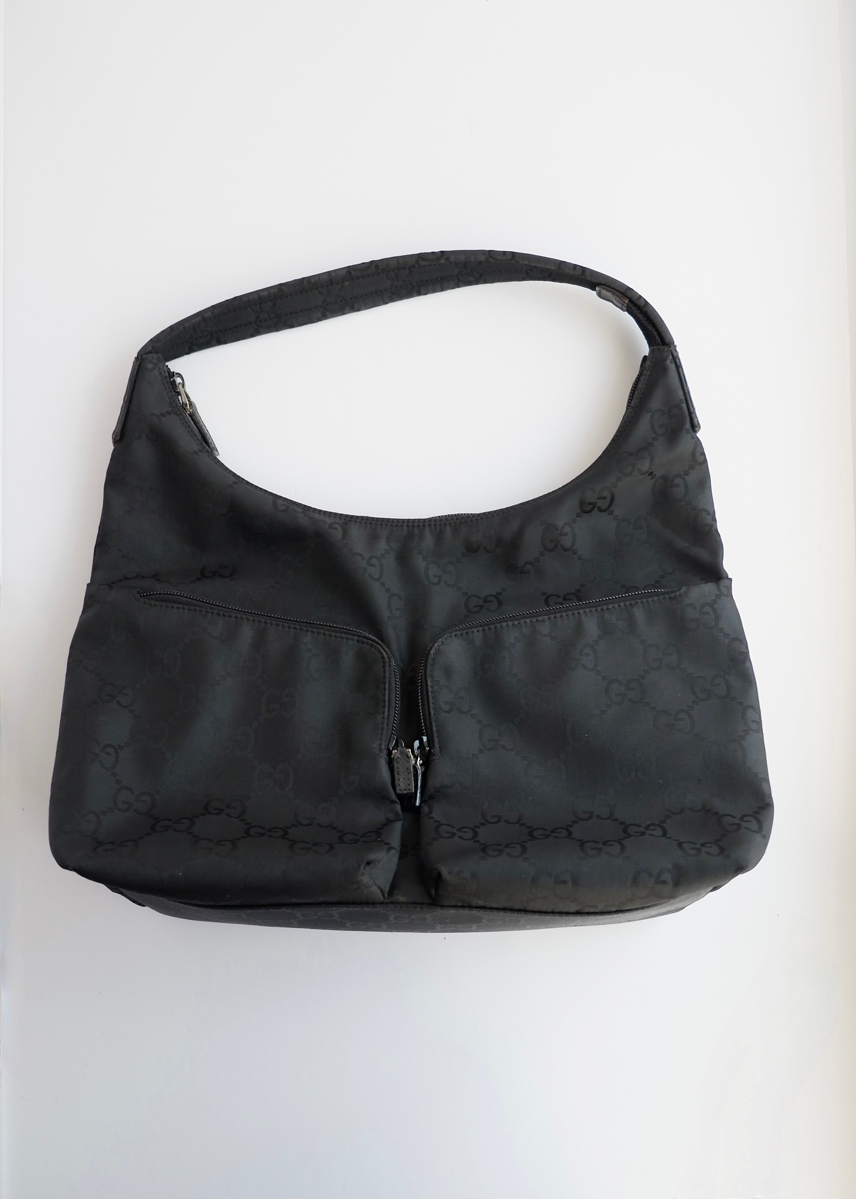 Authentic Preowned Gucci Black GG Nylon Side Pocket Shoulder Bag