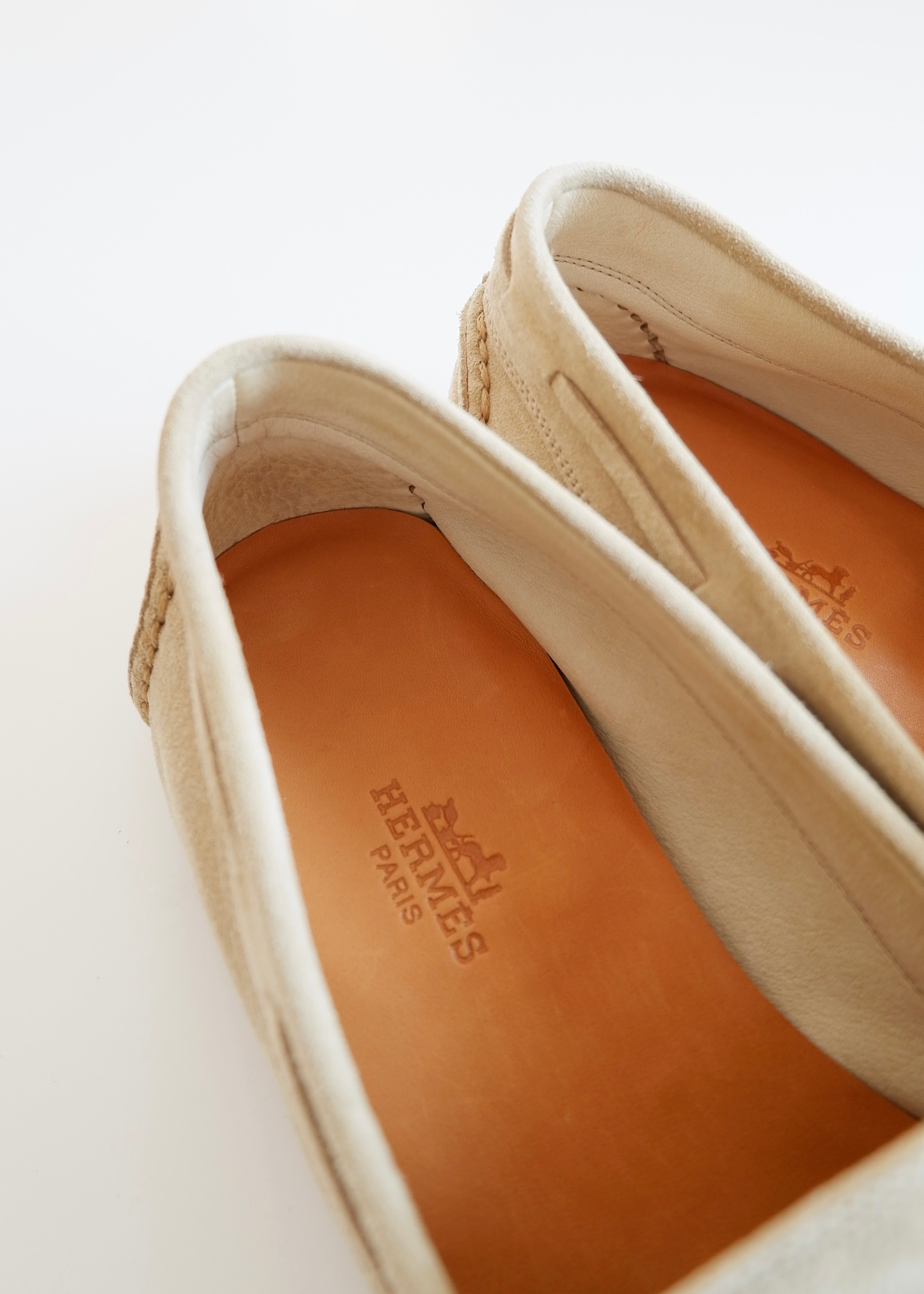 Authentic Preowned Hermes Light Beige Suede Loafers - 40