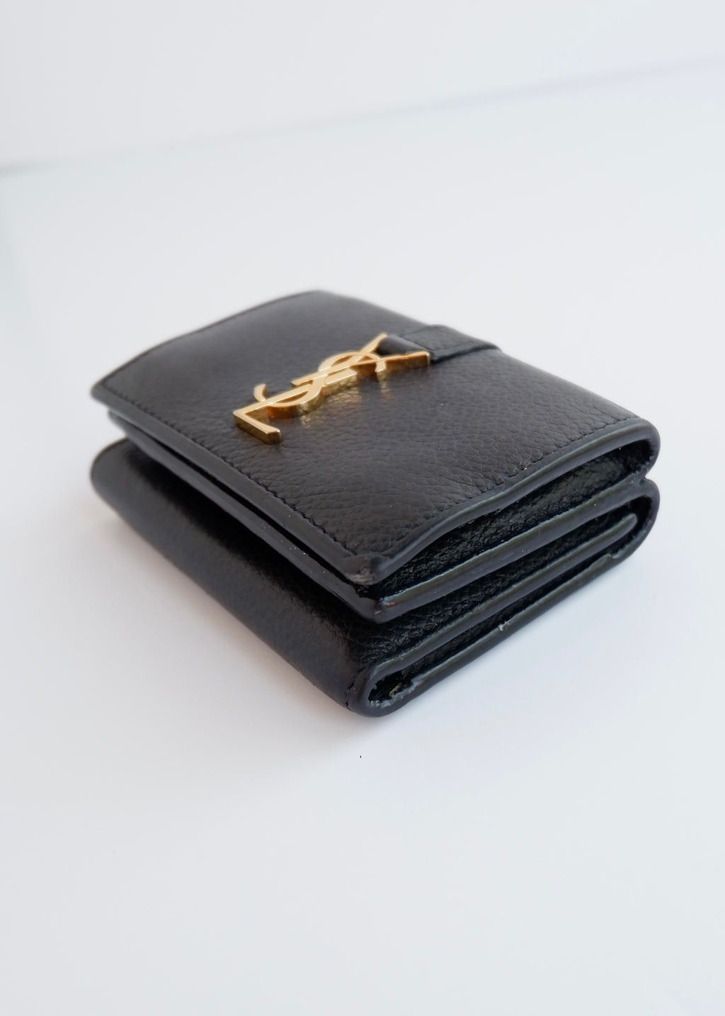 Authentique portefeuille bifold YSL en cuir gris foncé d'occasion