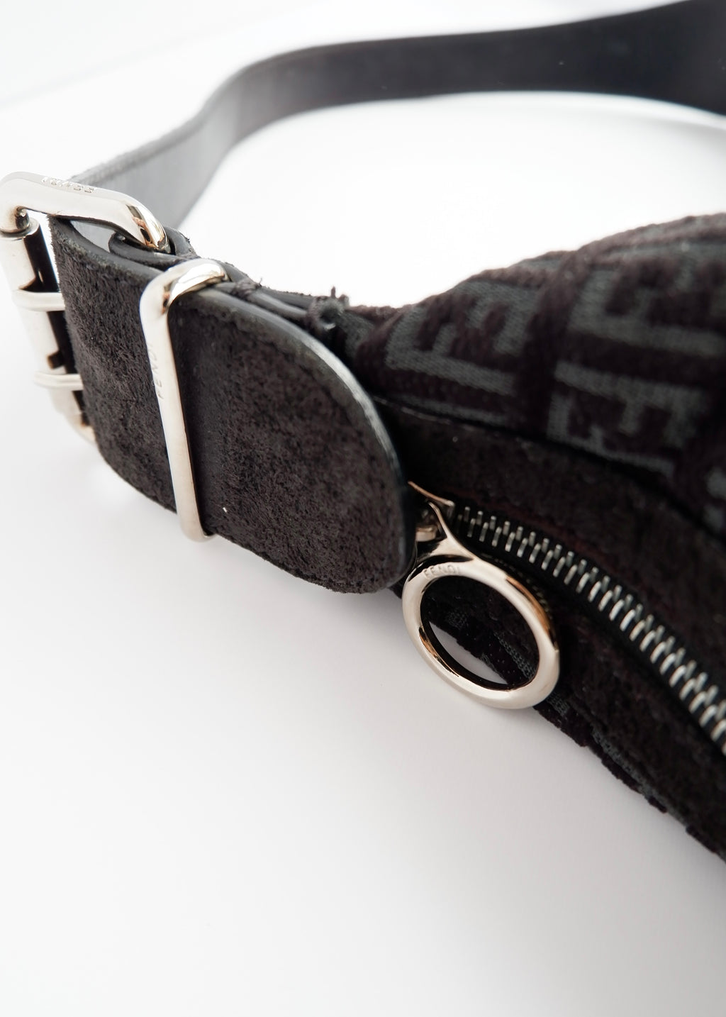 Authentic Preowned Fendi Black Suede Zucchino Oyster Shoulder Bag