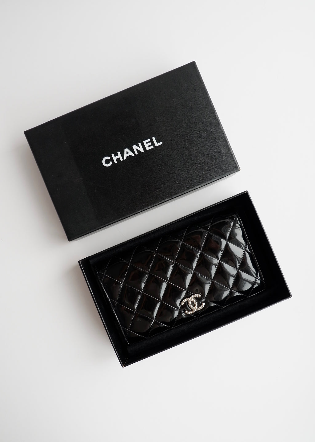 Authentic Preowned Chanel Black Patent Leather Long Wallet