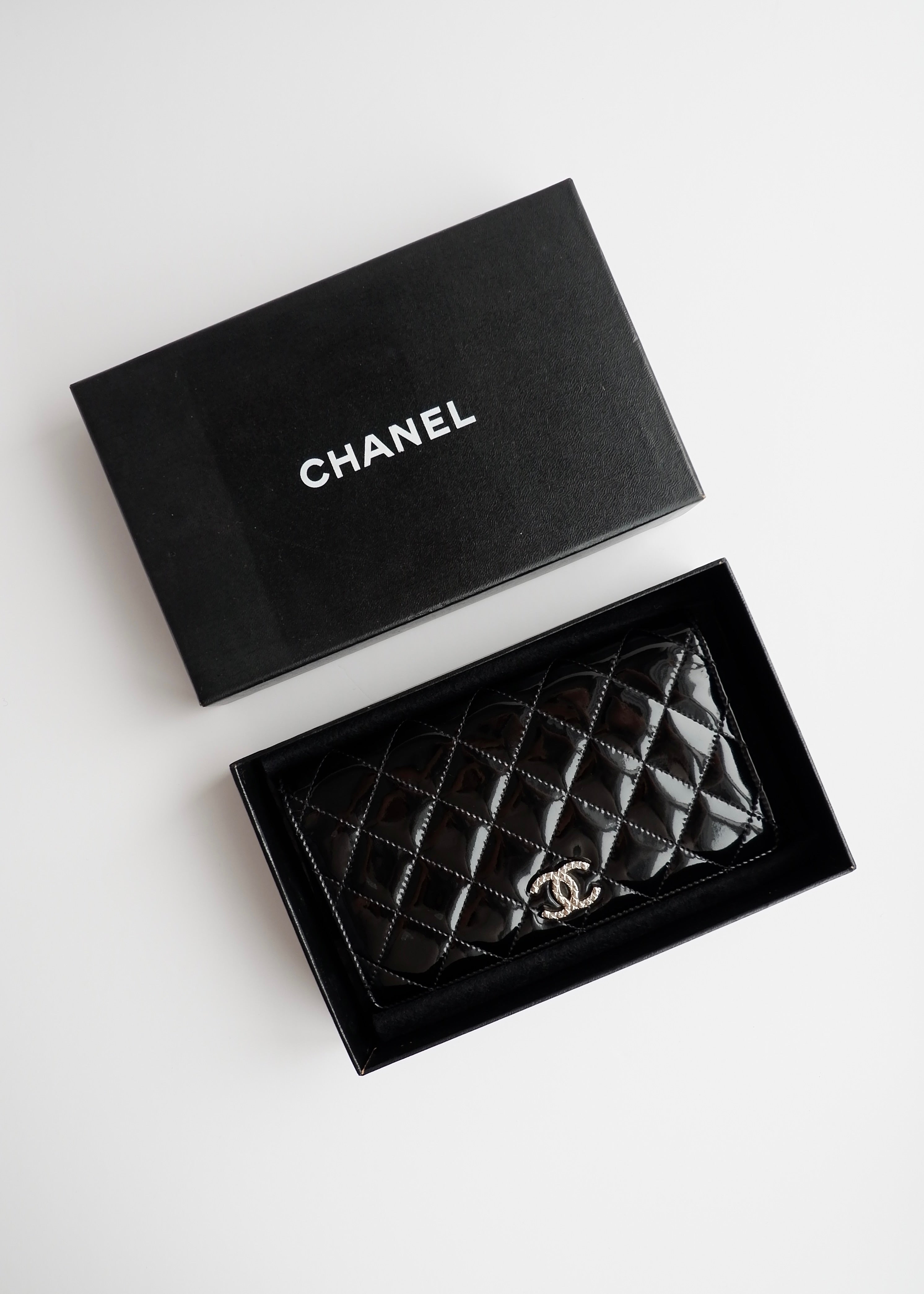 Authentic Preowned Chanel Black Patent Leather Long Wallet