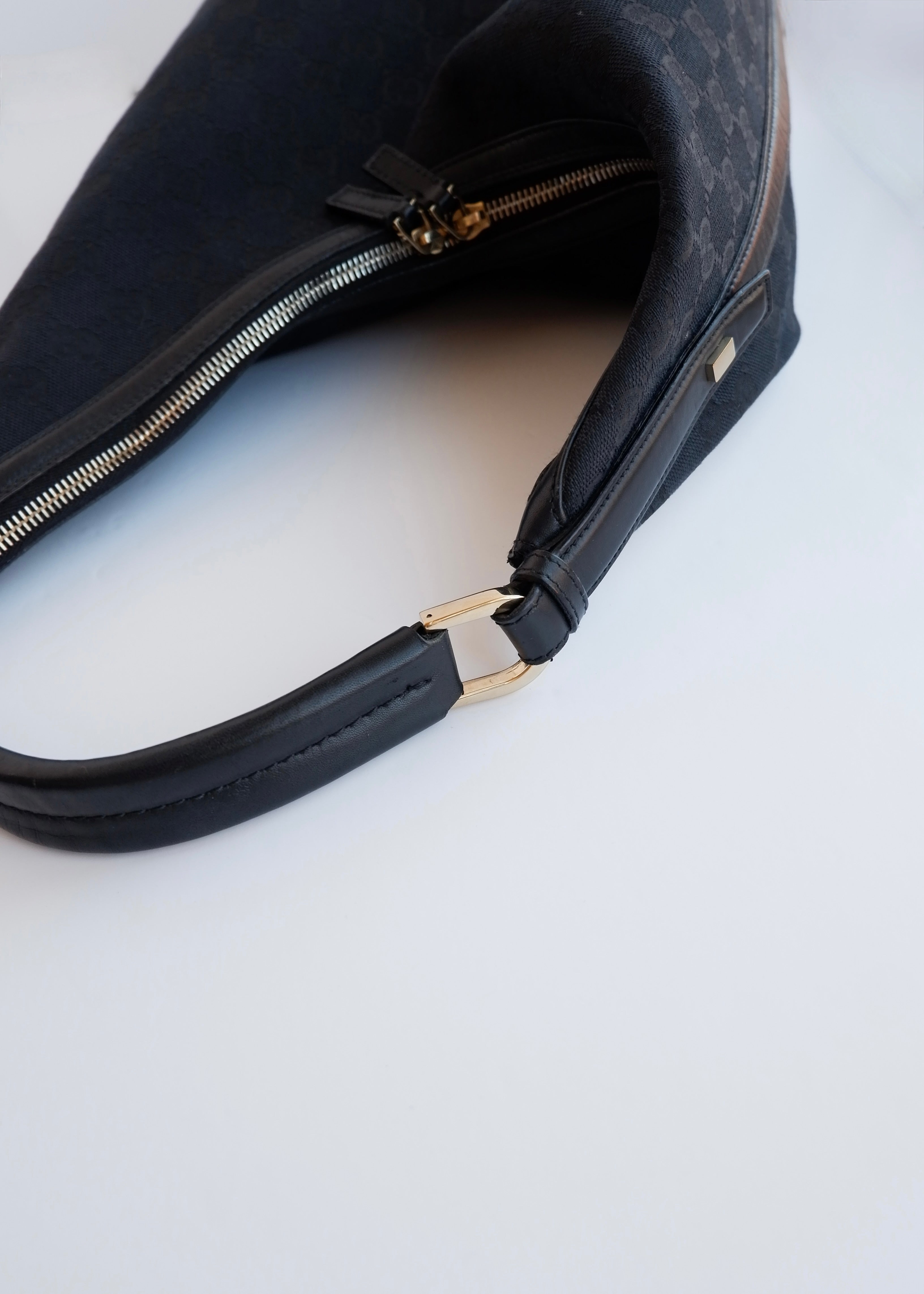 Authentic Preowned Gucci Black GG Canvas/ Leather Hobo Shoulder Bag