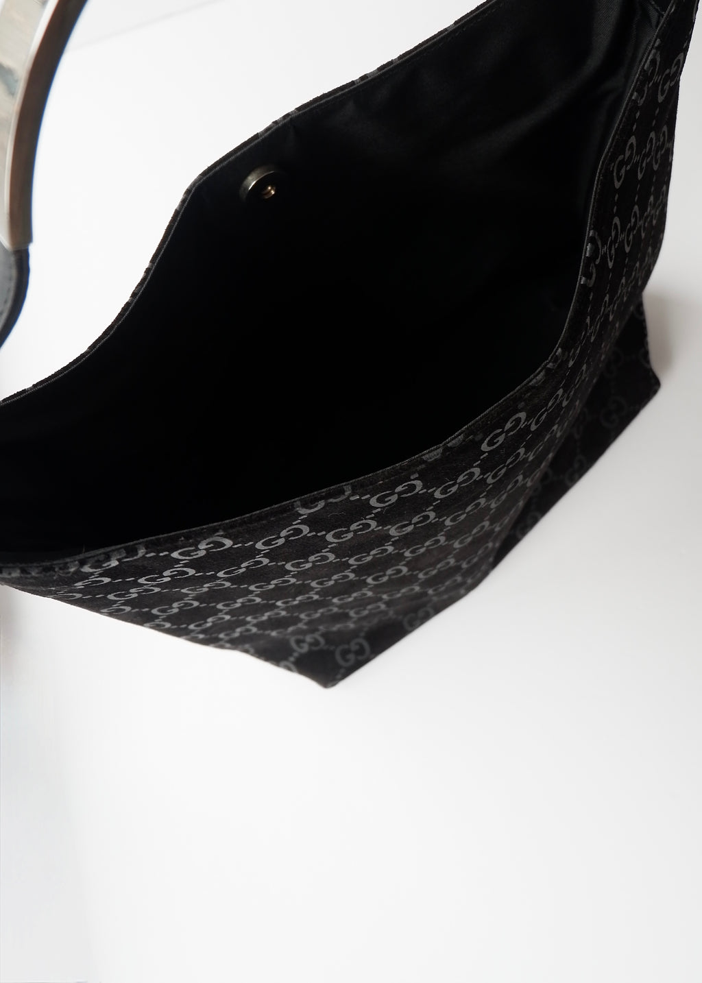 Preowned Gucci Black Suede GG Shoulder Bag