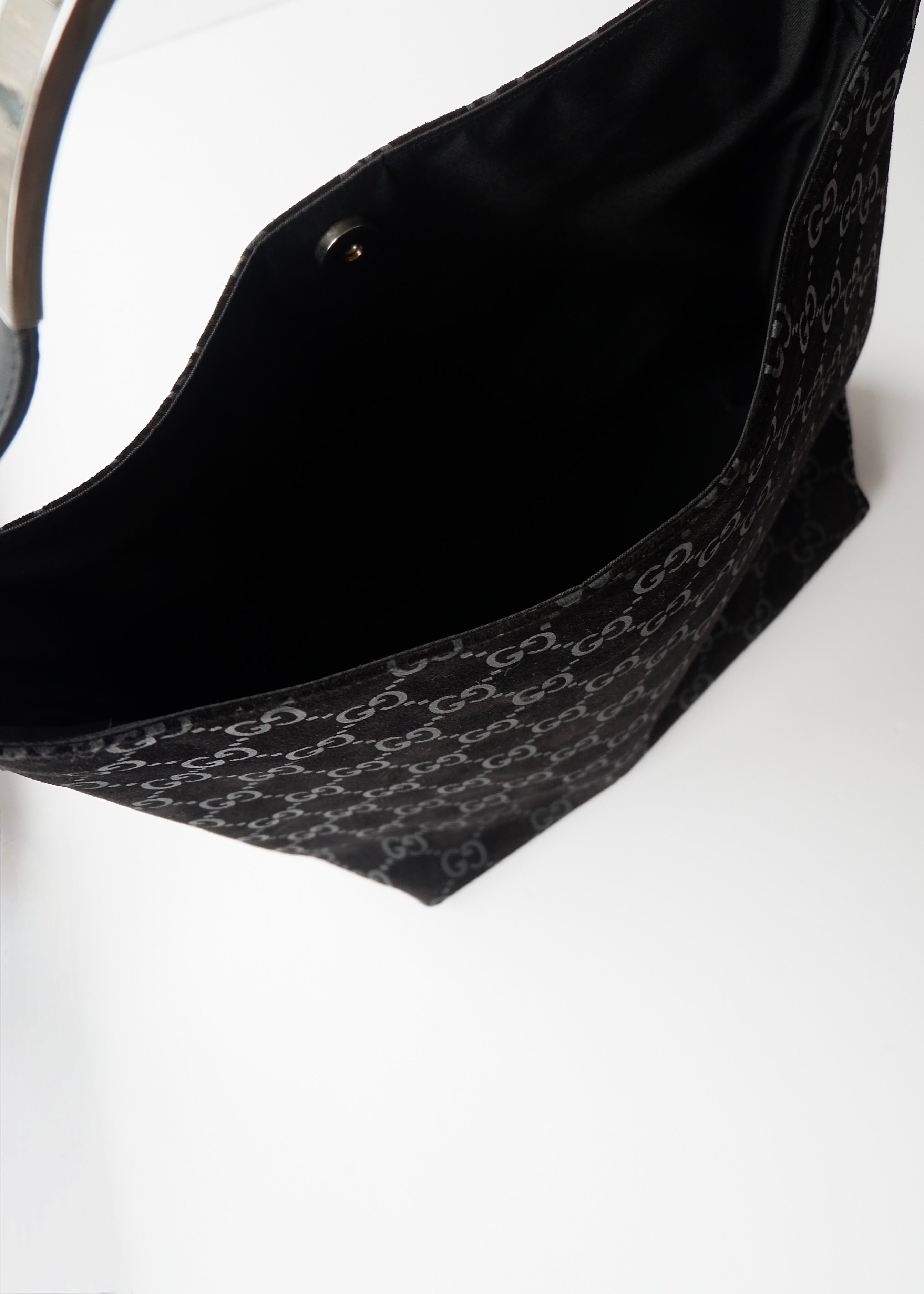 Preowned Gucci Black Suede GG Shoulder Bag