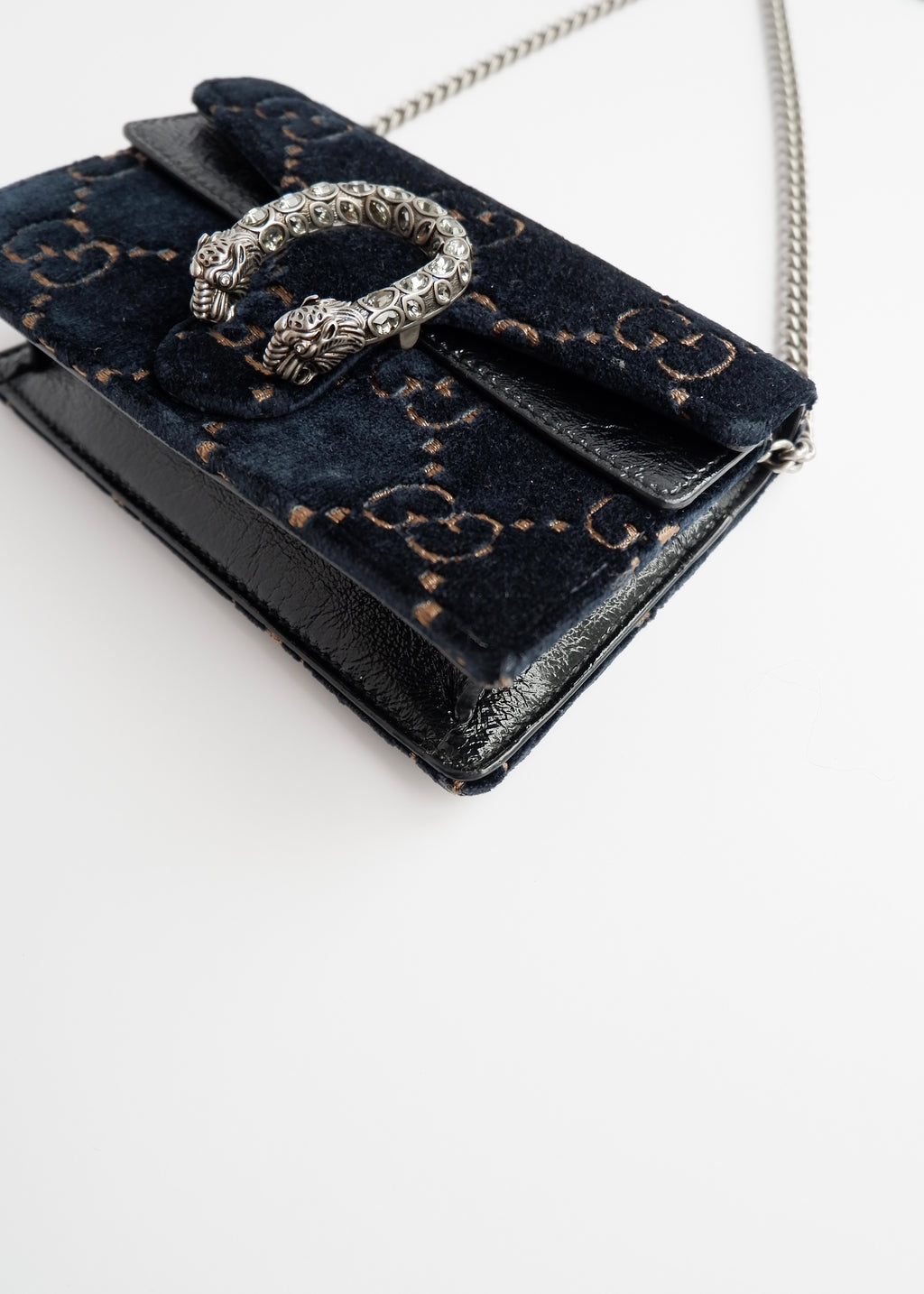 Authentic Preowned Gucci Navy Velvet Super Mini Dionysus Bag