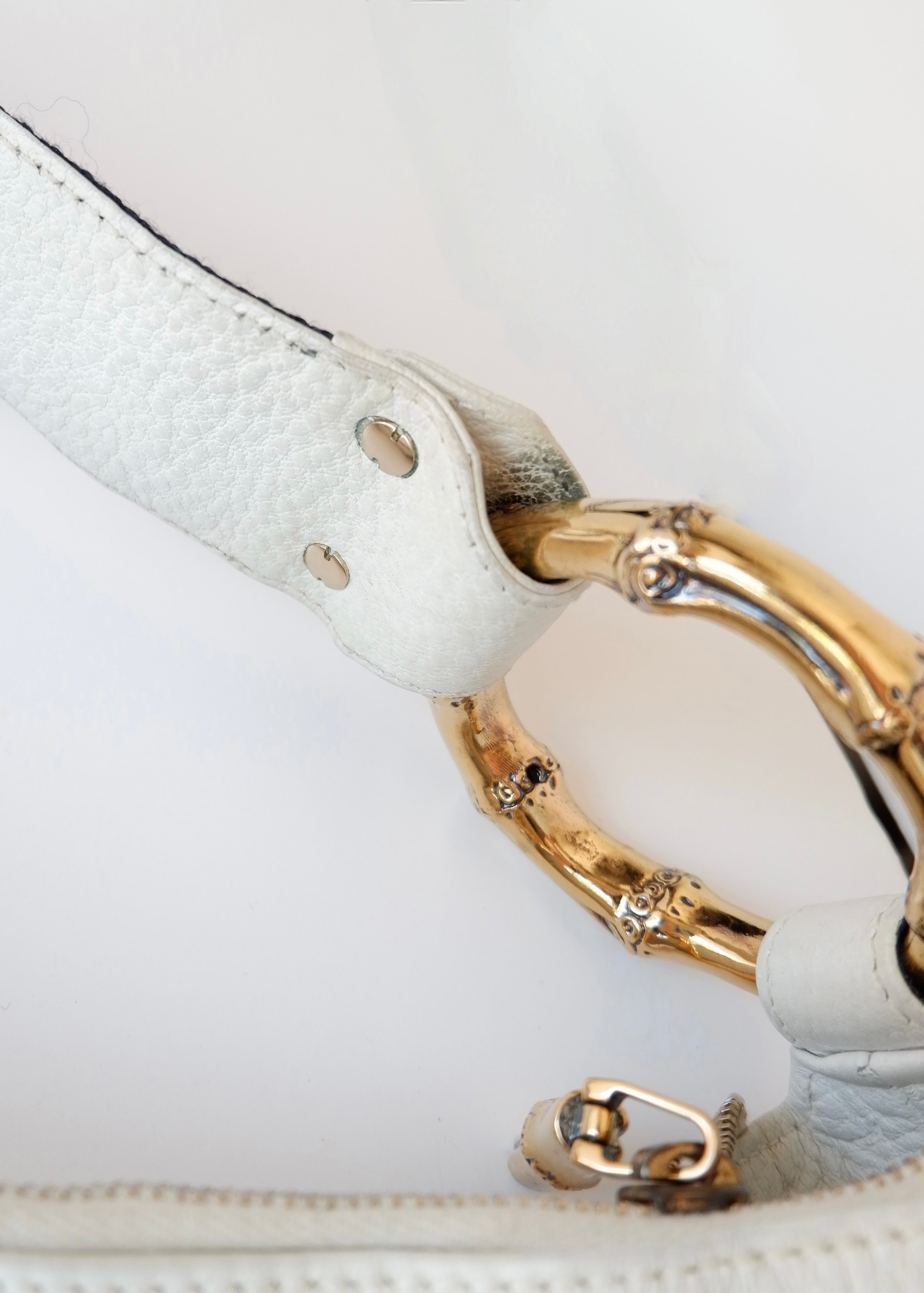 Preowned Gucci White Leather Sherry Line Hobo Shoulder Bag