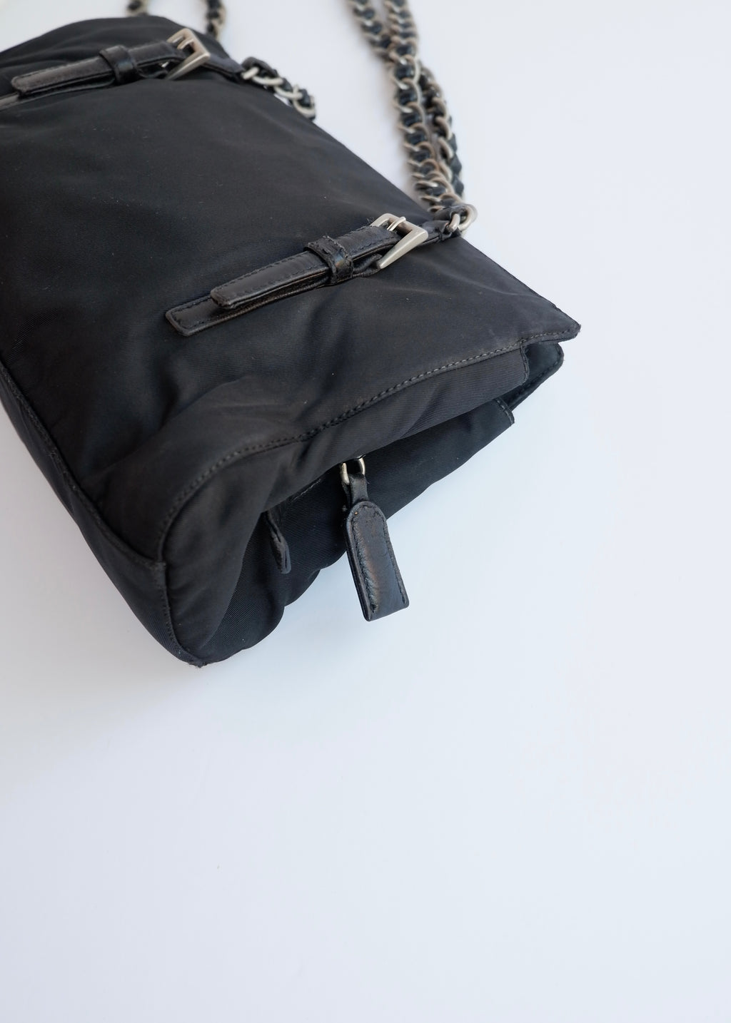 Authentic Preowned Prada Black Nylon/ Leather Metal Chain Shoulder Bag