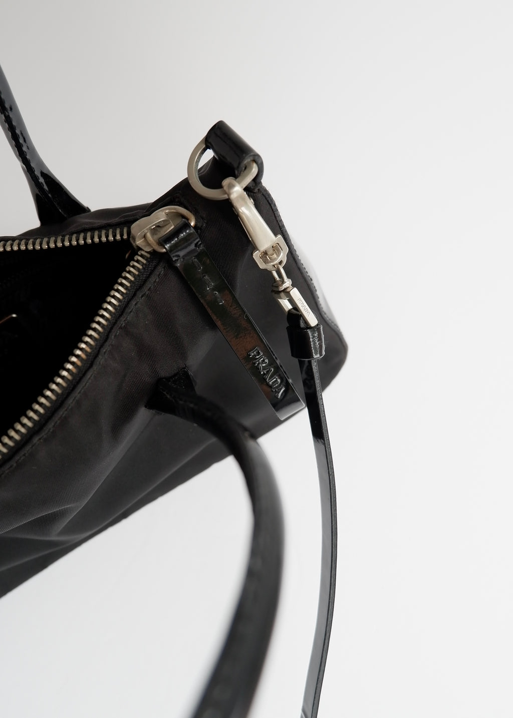 Preowned Prada Black Nylon/ Patent Two Way Bag