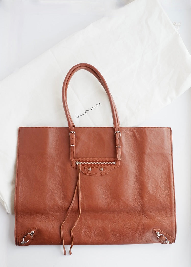 Authentique sac cabas Balenciaga City en cuir marron, grande taille