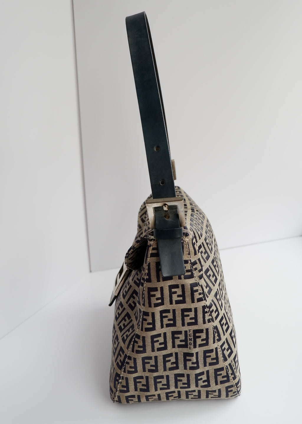 Authentic Preowned Fendi Zucchino Mamma Baguette Shoulder Bag