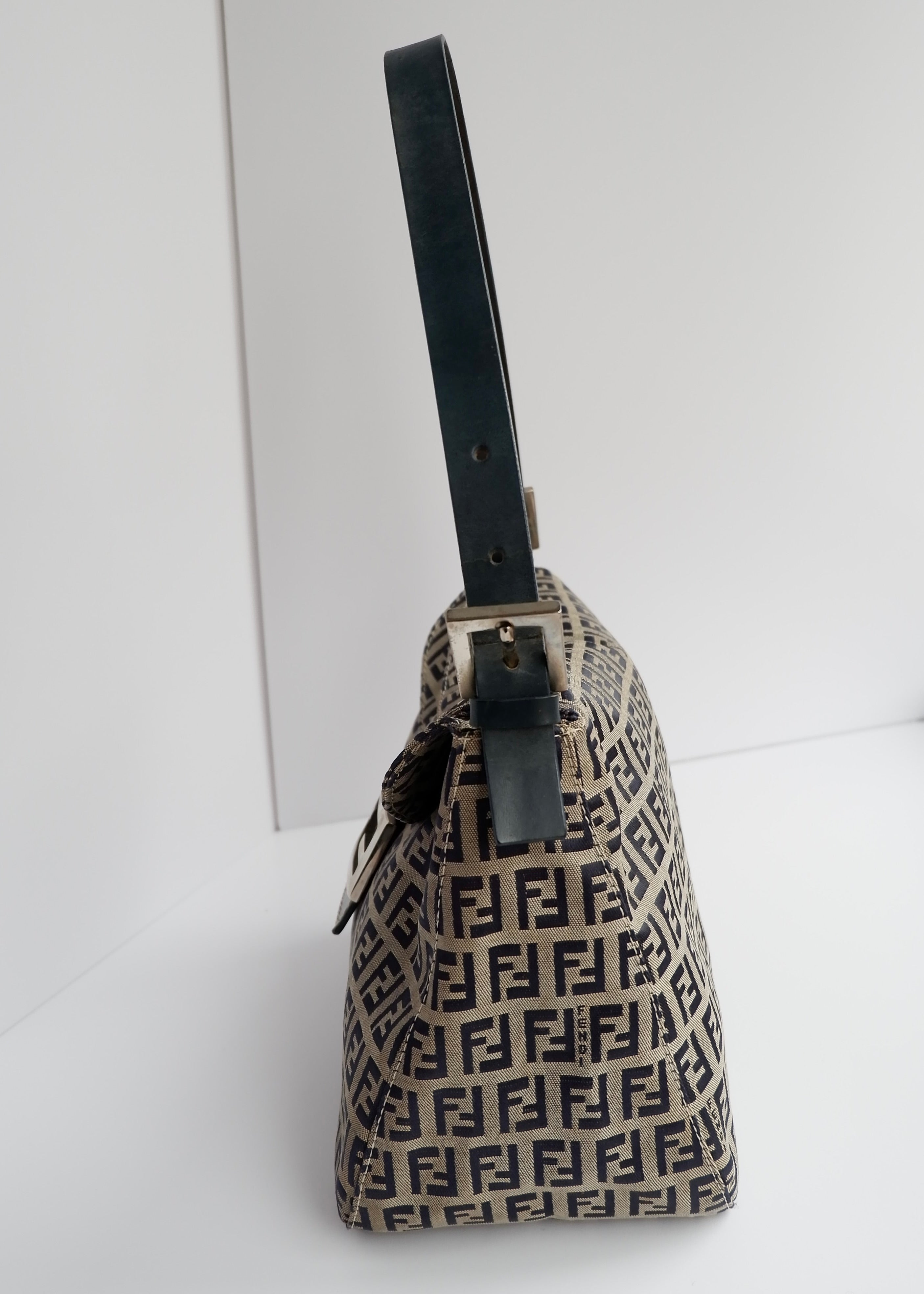 Authentic Preowned Fendi Zucchino Mamma Baguette Shoulder Bag