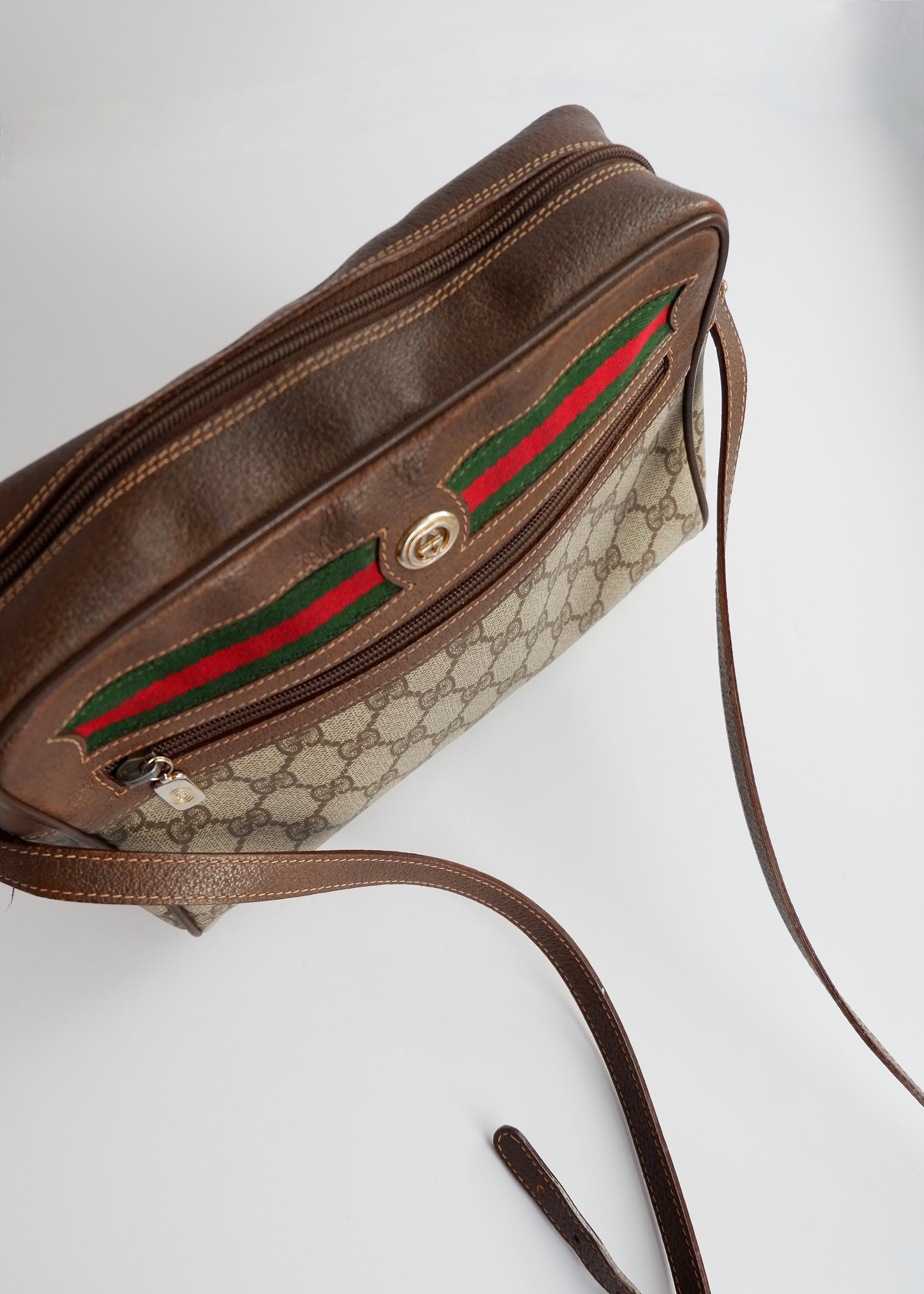 Authentic Preowned Vintage Gucci Brown GG Coated Canvas Crossbody Bag