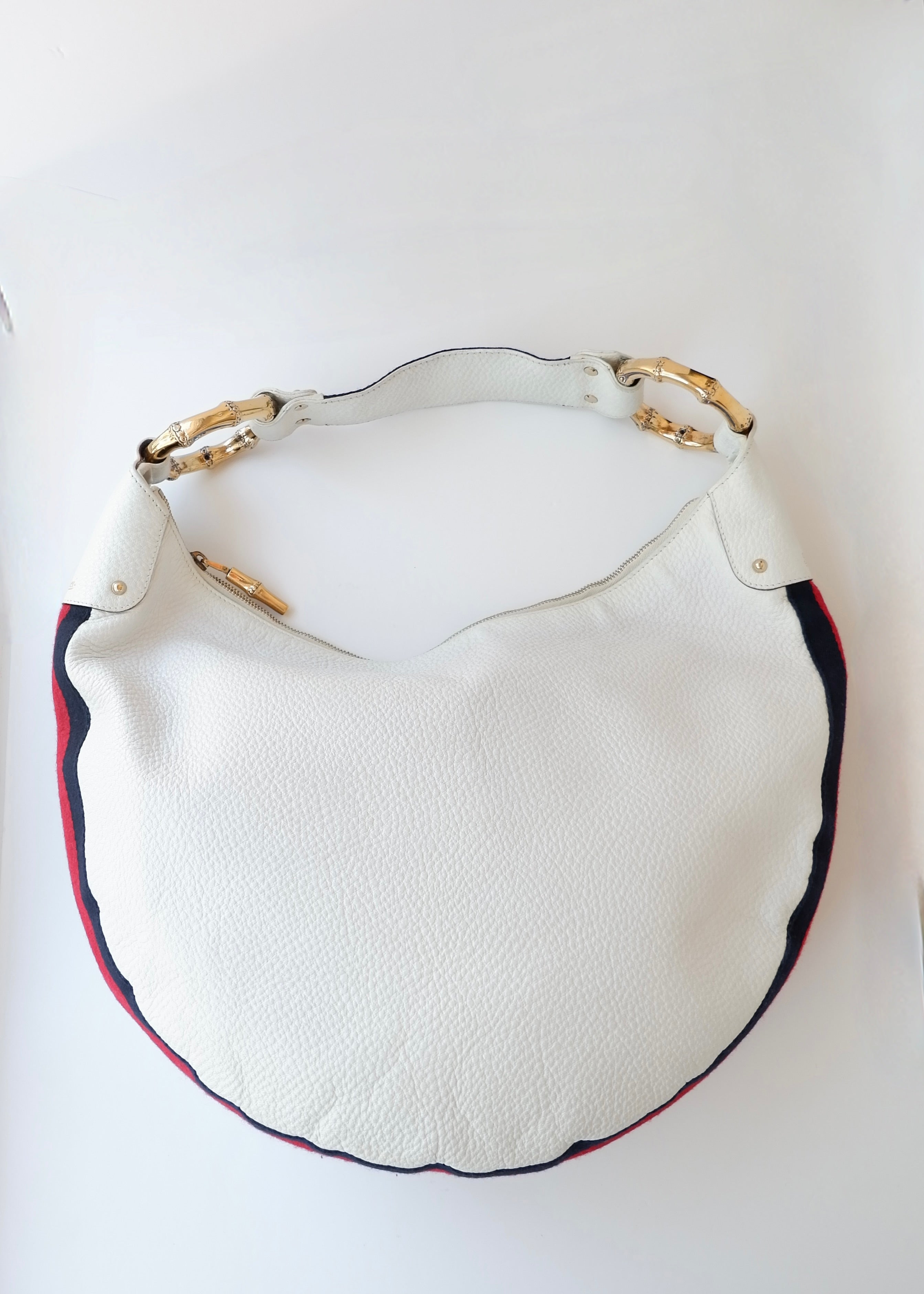 Preowned Gucci White Leather Sherry Line Hobo Shoulder Bag