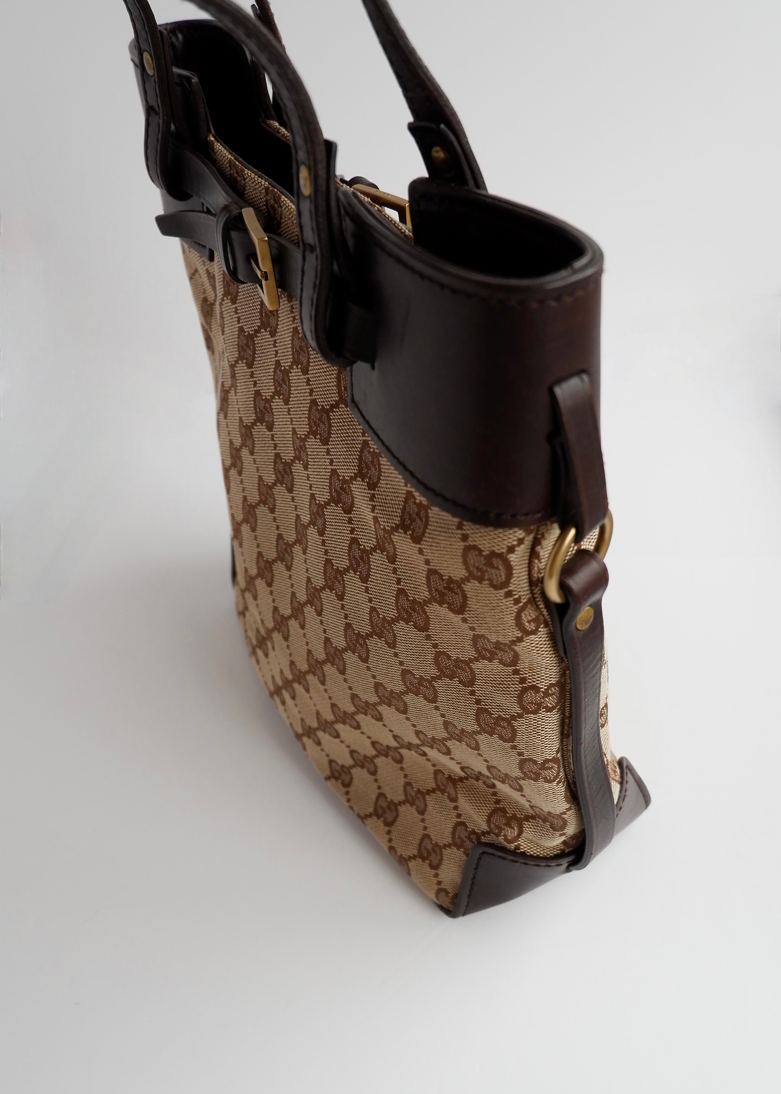 Authentic Preowned Gucci Brown GG Canvas Leather Buckle Shoulder Bag