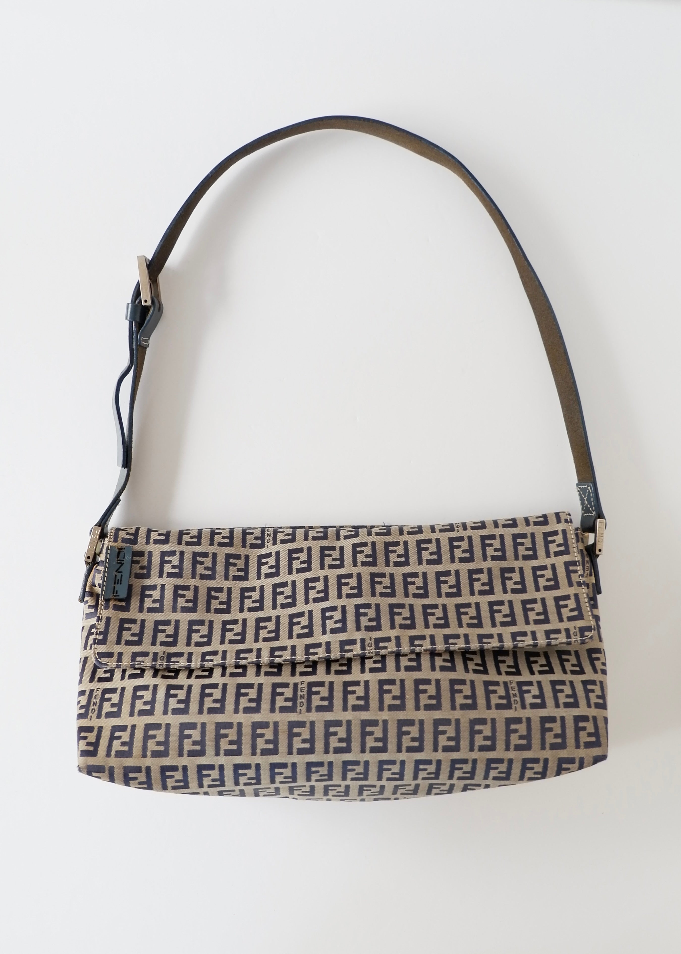 Authentic Preowned Vintage Fendi Navy Blue Zucchino Shoulder Bag