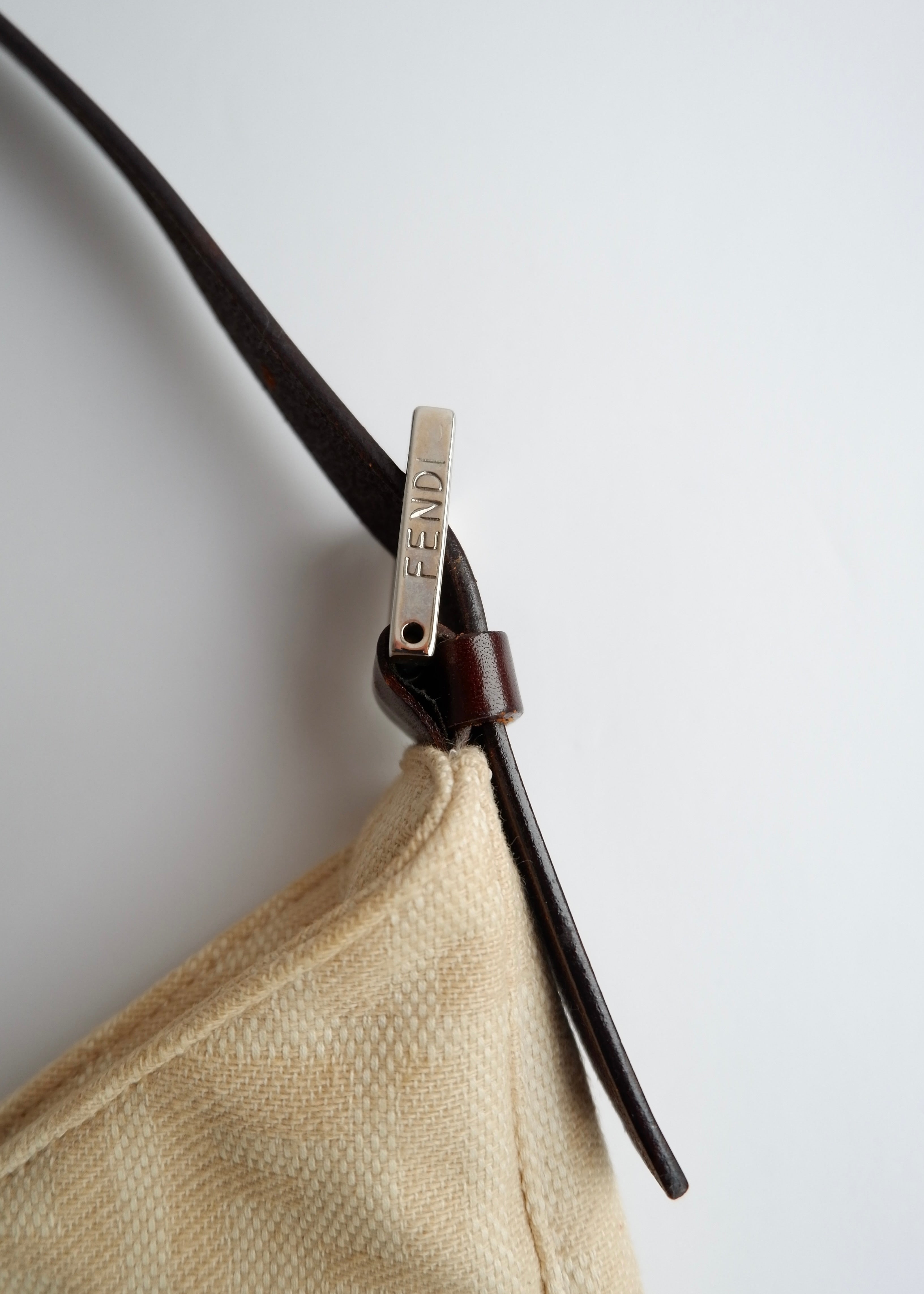 Authentic Preowned Vintage Fendi Ivory Canvas Zucca Shoulder Bag